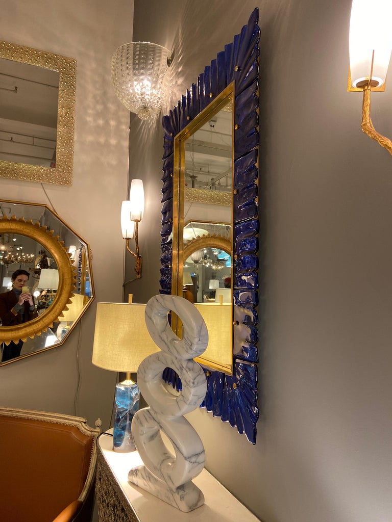 Blue Glass Framed Mirror, Italy, 2018 For Sale at 1stDibs