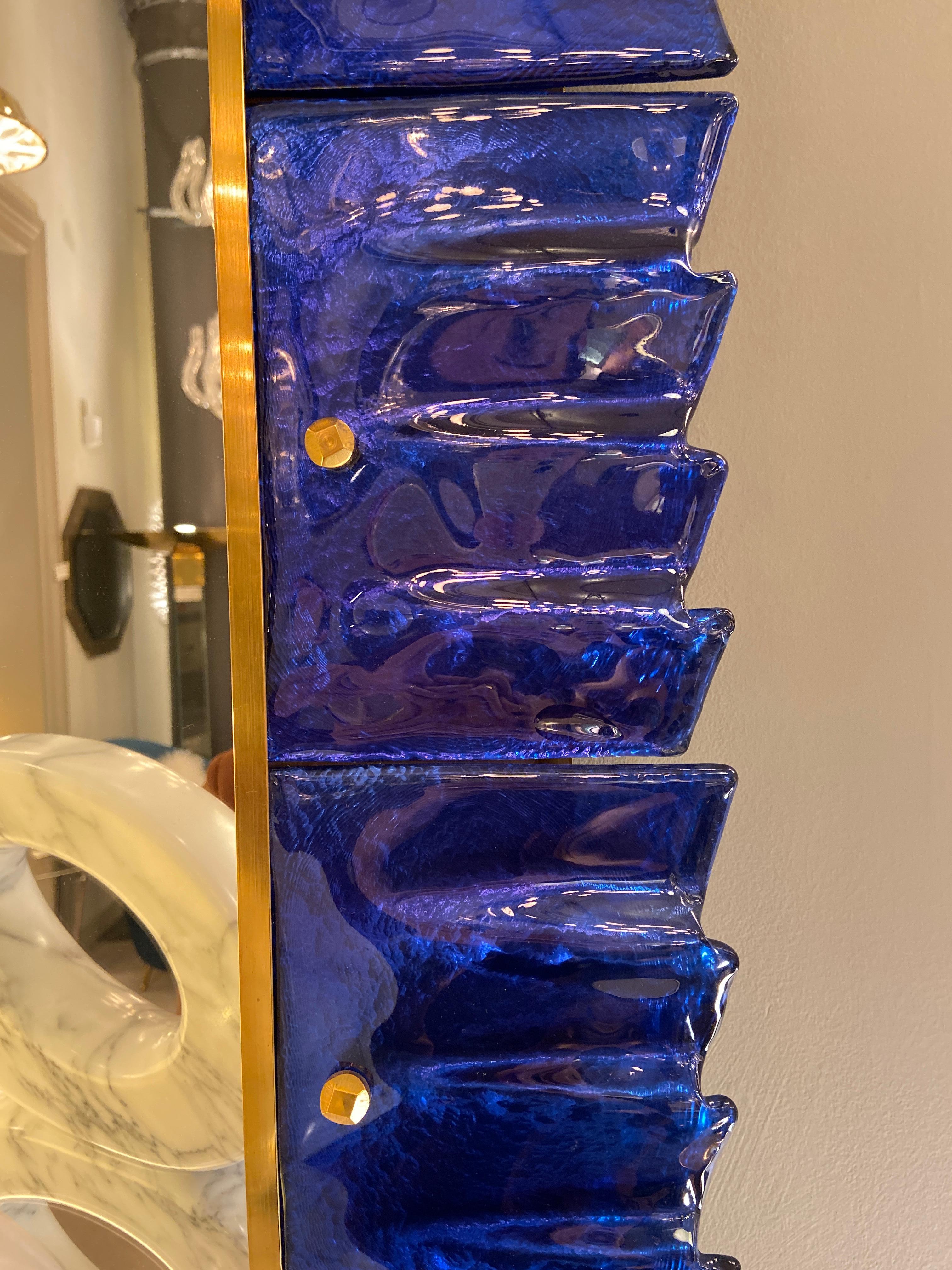 Italian Blue Glass Framed Mirror, Italy, 2018 For Sale