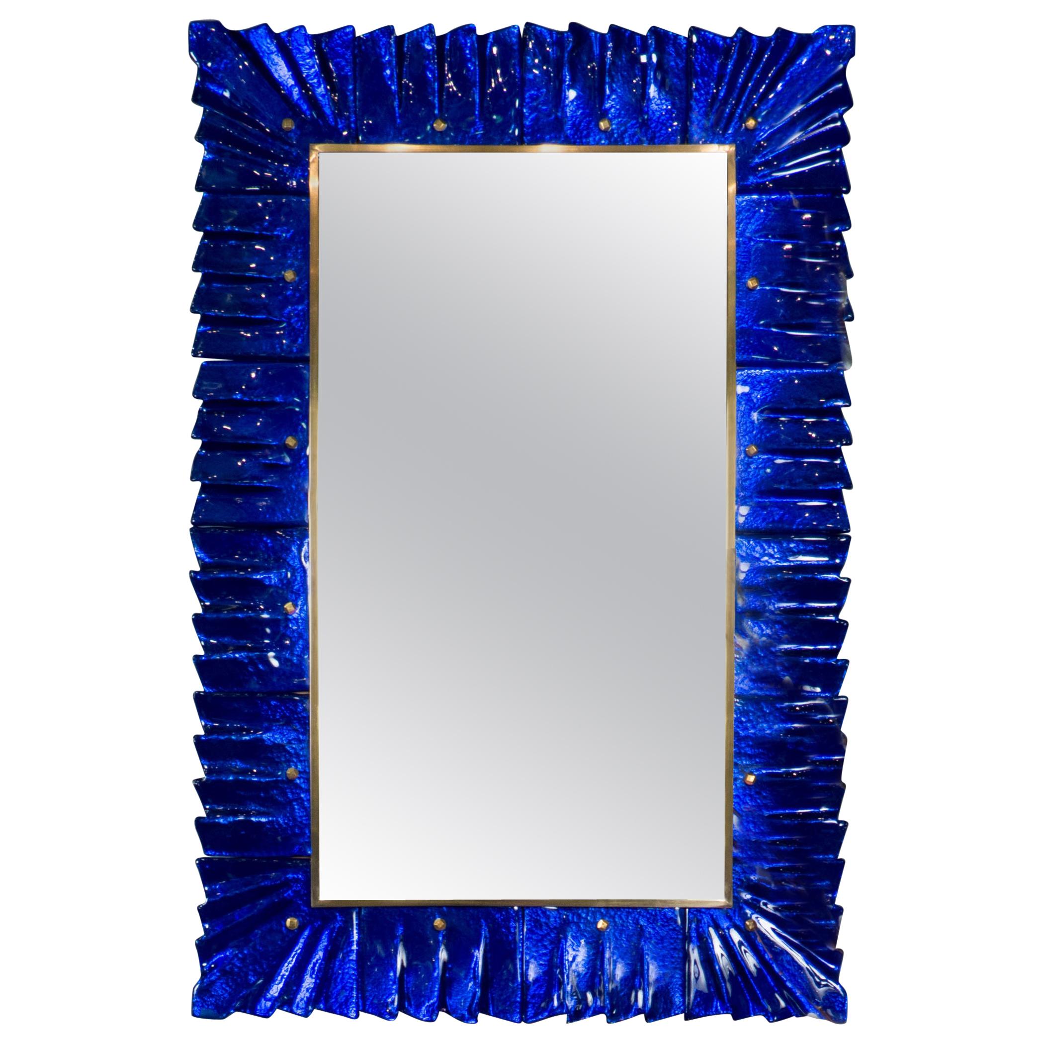 Blue Glass Framed Mirror, Italy, 2018
