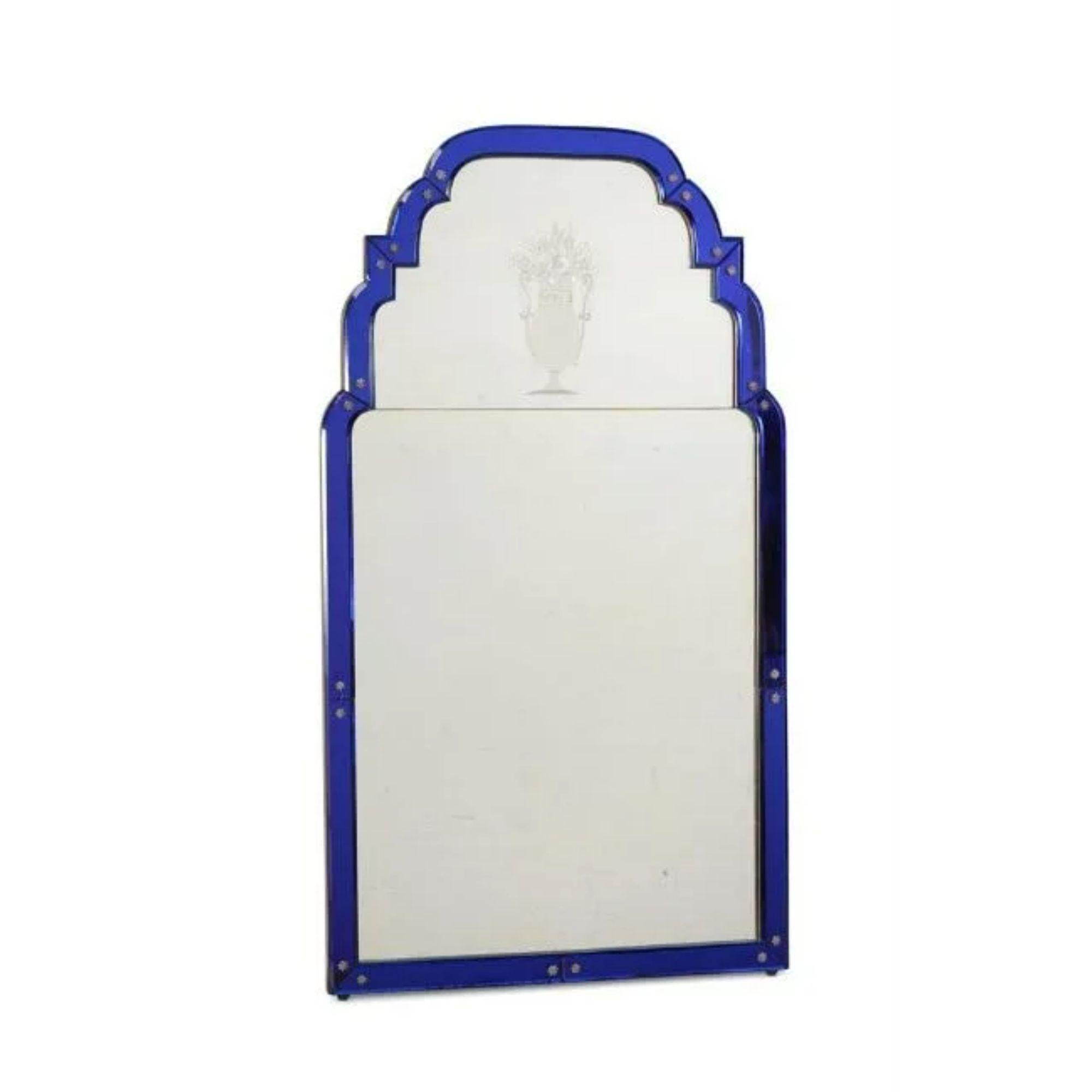 Blue Glass Framed Pier Mirror In Good Condition For Sale In London, GB