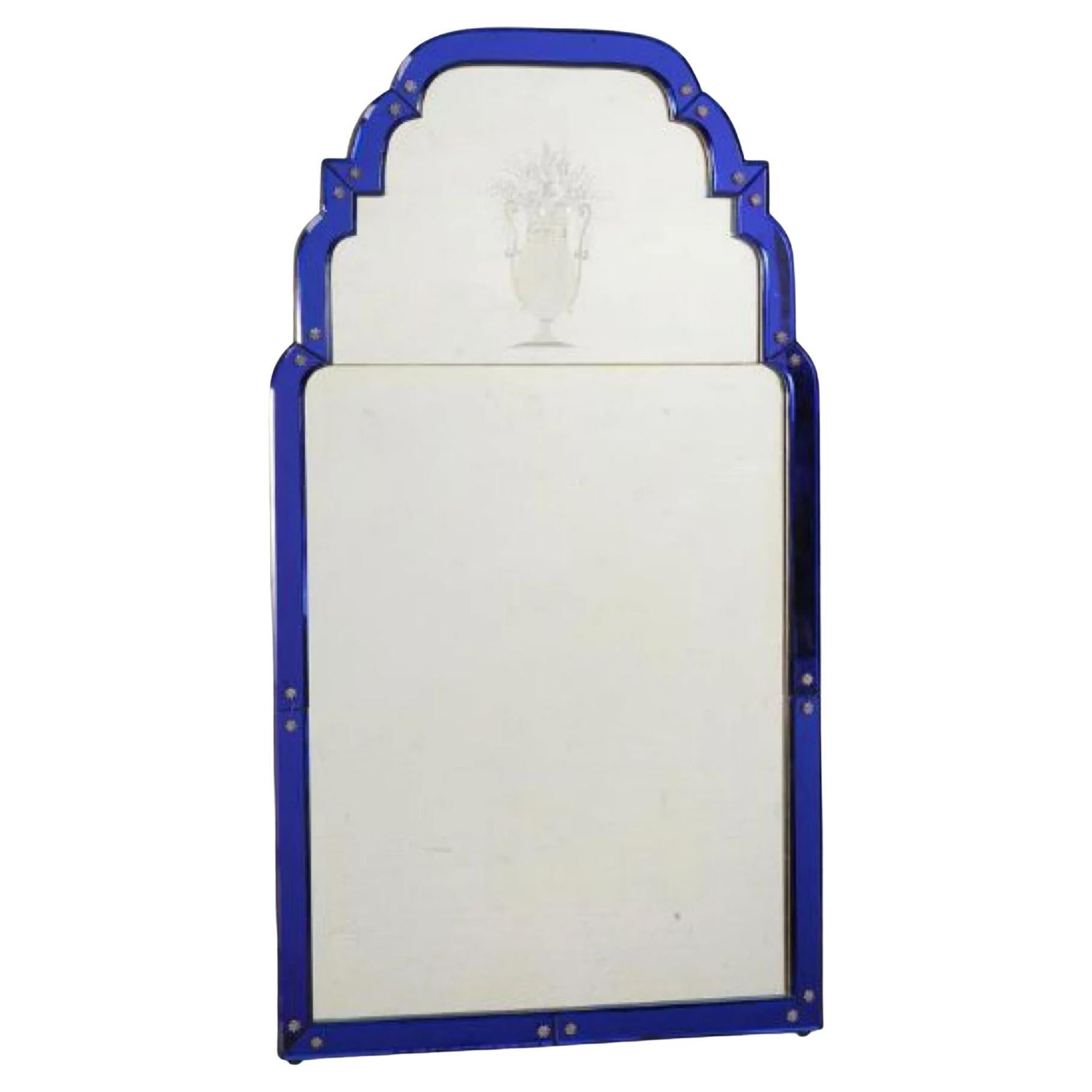 Blue Glass Framed Pier Mirror For Sale