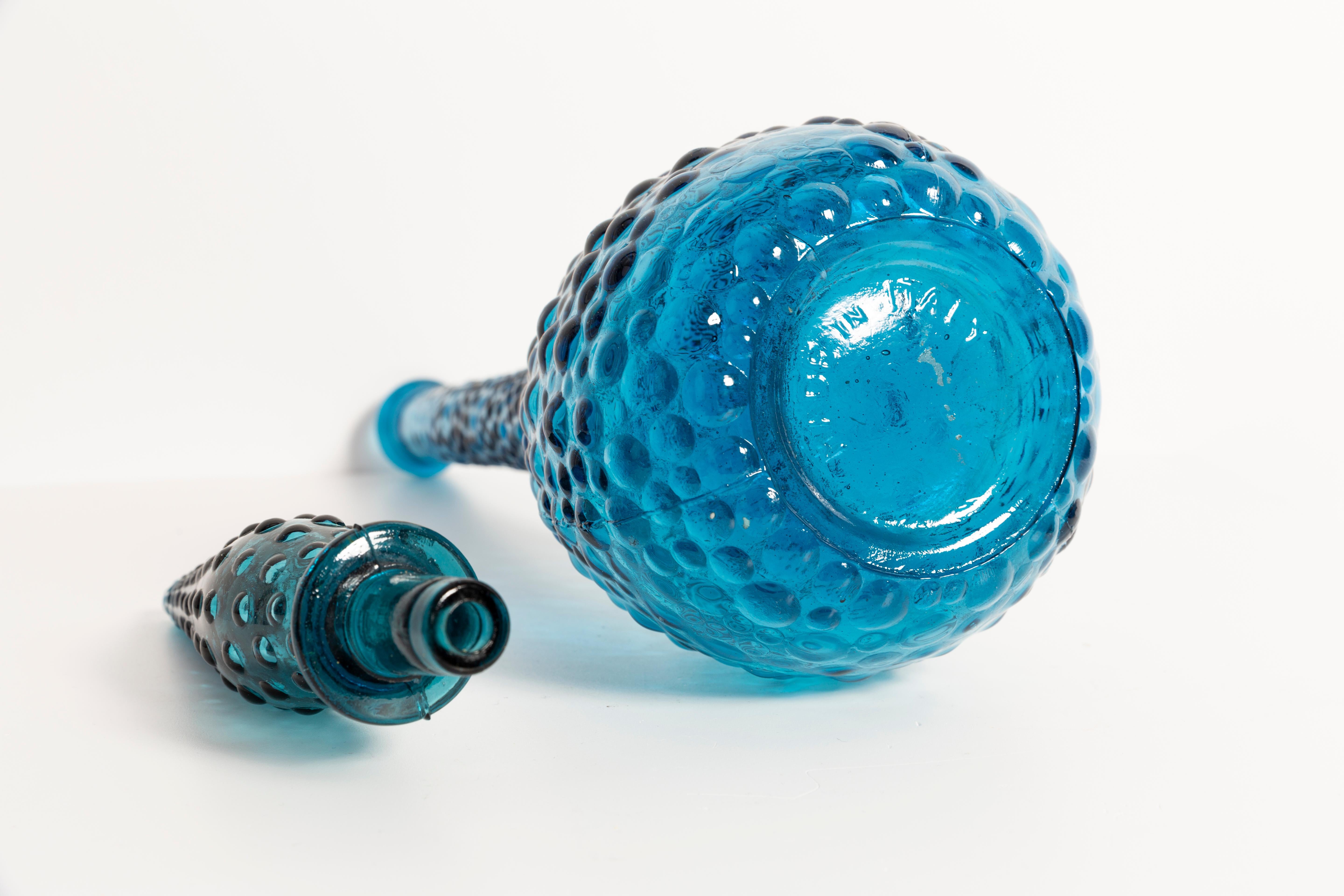 Blue Glass Genie Decanter Bottle with Stopper, 20th Century, Italy, 1960s 2