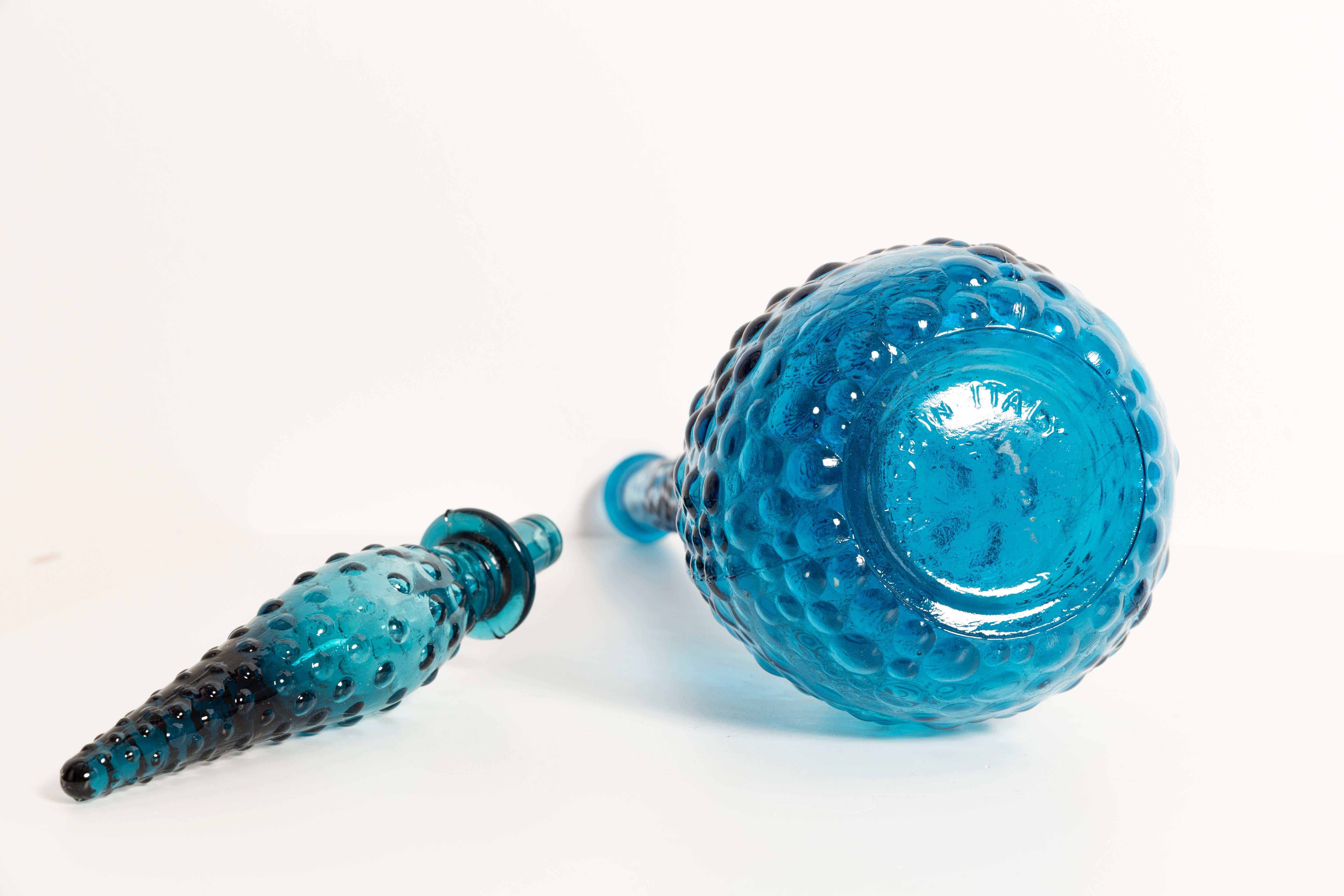 Blue Glass Genie Decanter Bottle with Stopper, 20th Century, Italy, 1960s 3