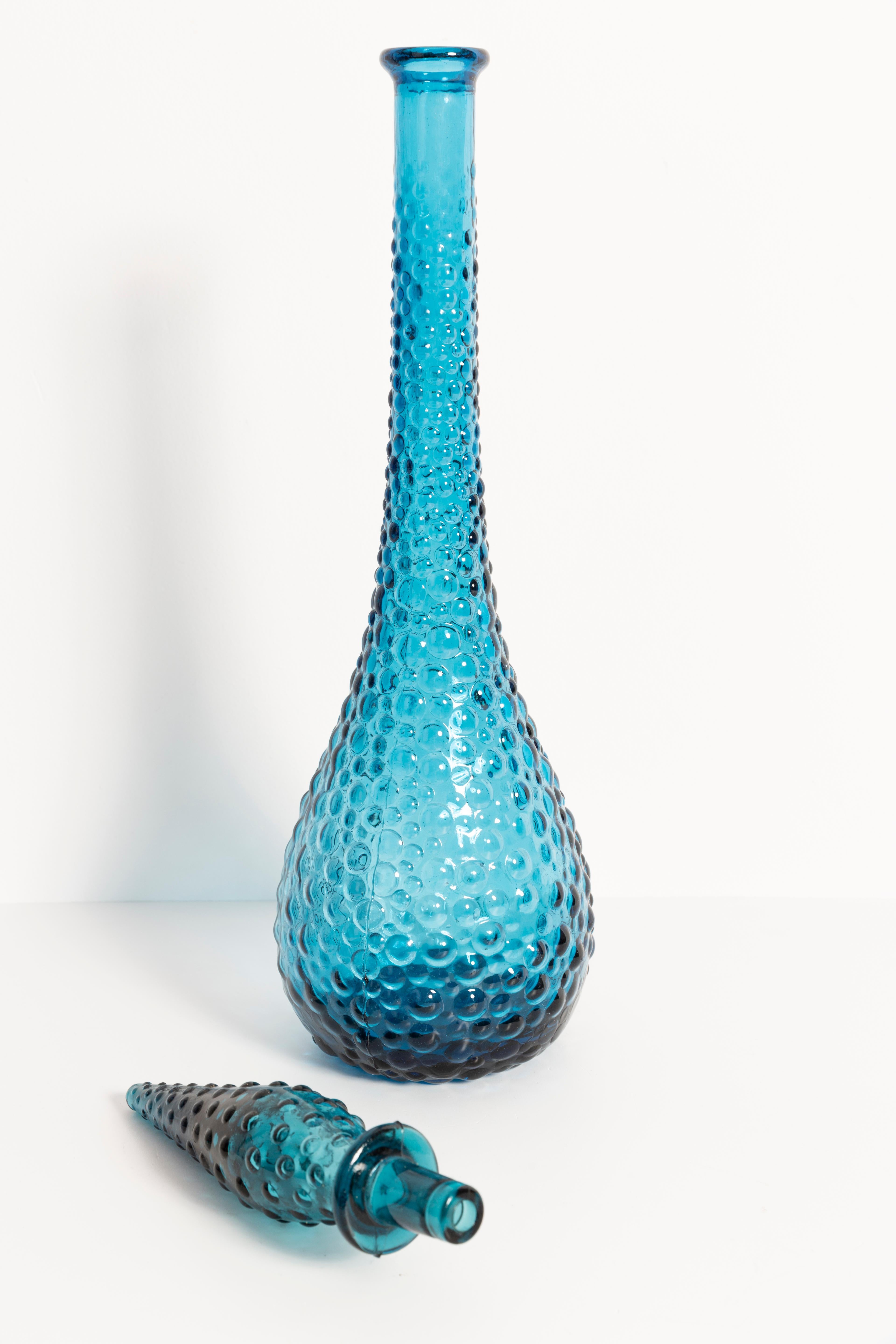 Blue Glass Genie Decanter Bottle with Stopper, 20th Century, Italy, 1960s 4