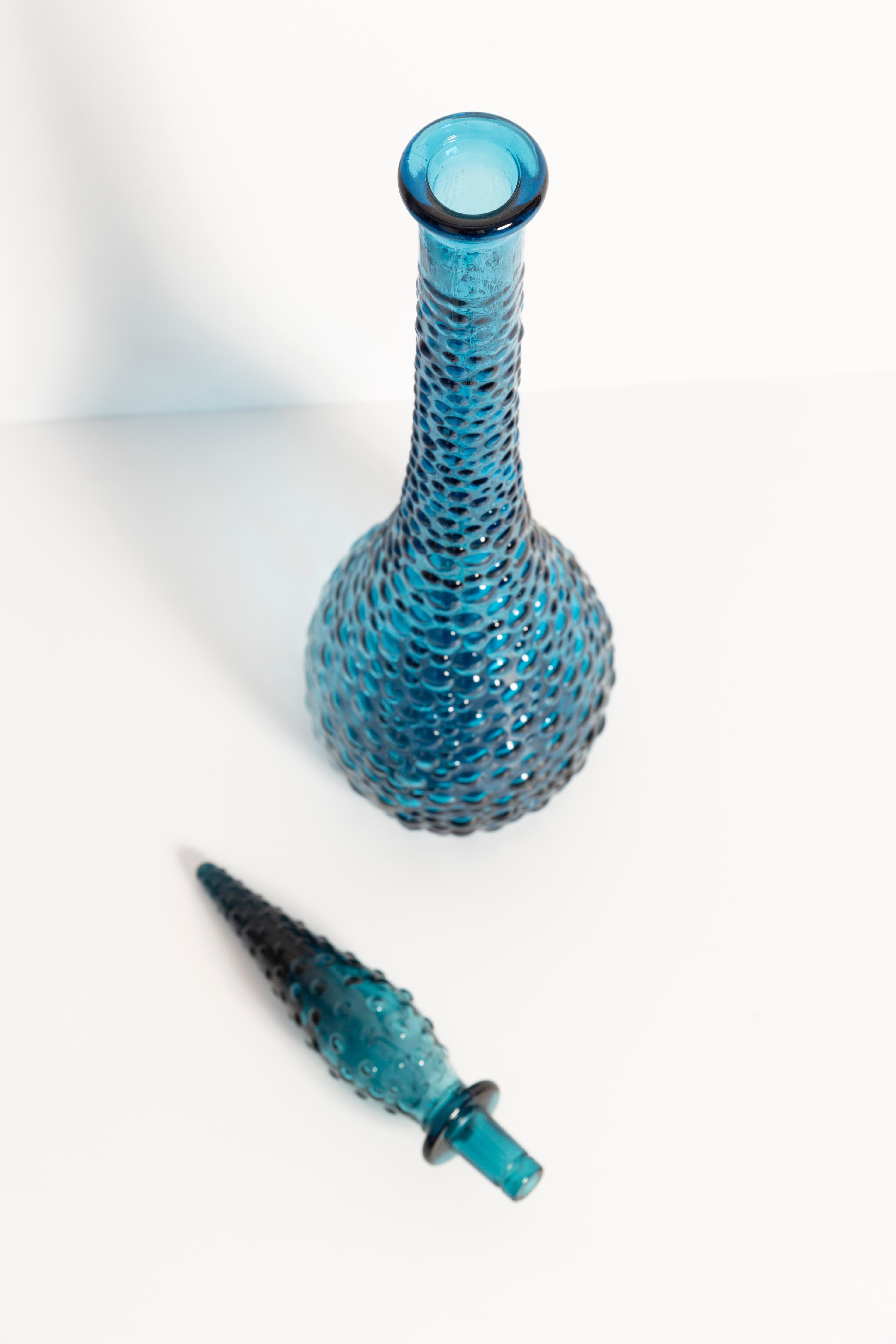 Blue Glass Genie Decanter Bottle with Stopper, 20th Century, Italy, 1960s 5