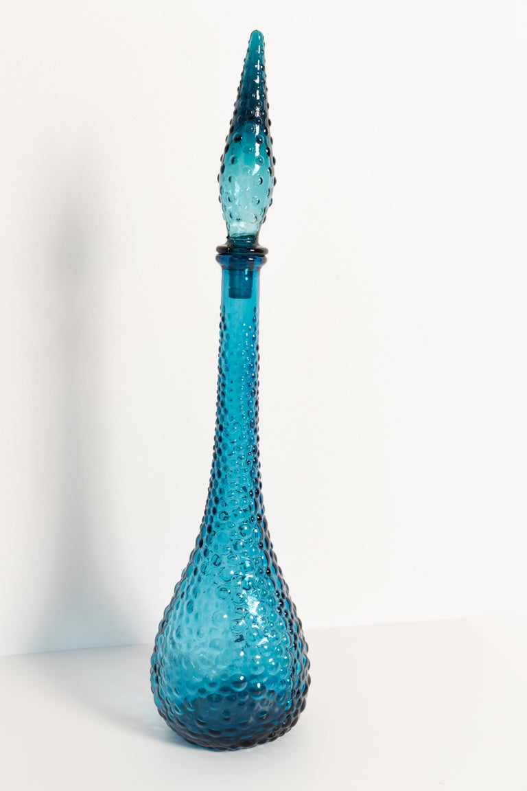 Blue Glass Genie Decanter Bottle with Stopper, 20th Century, Italy