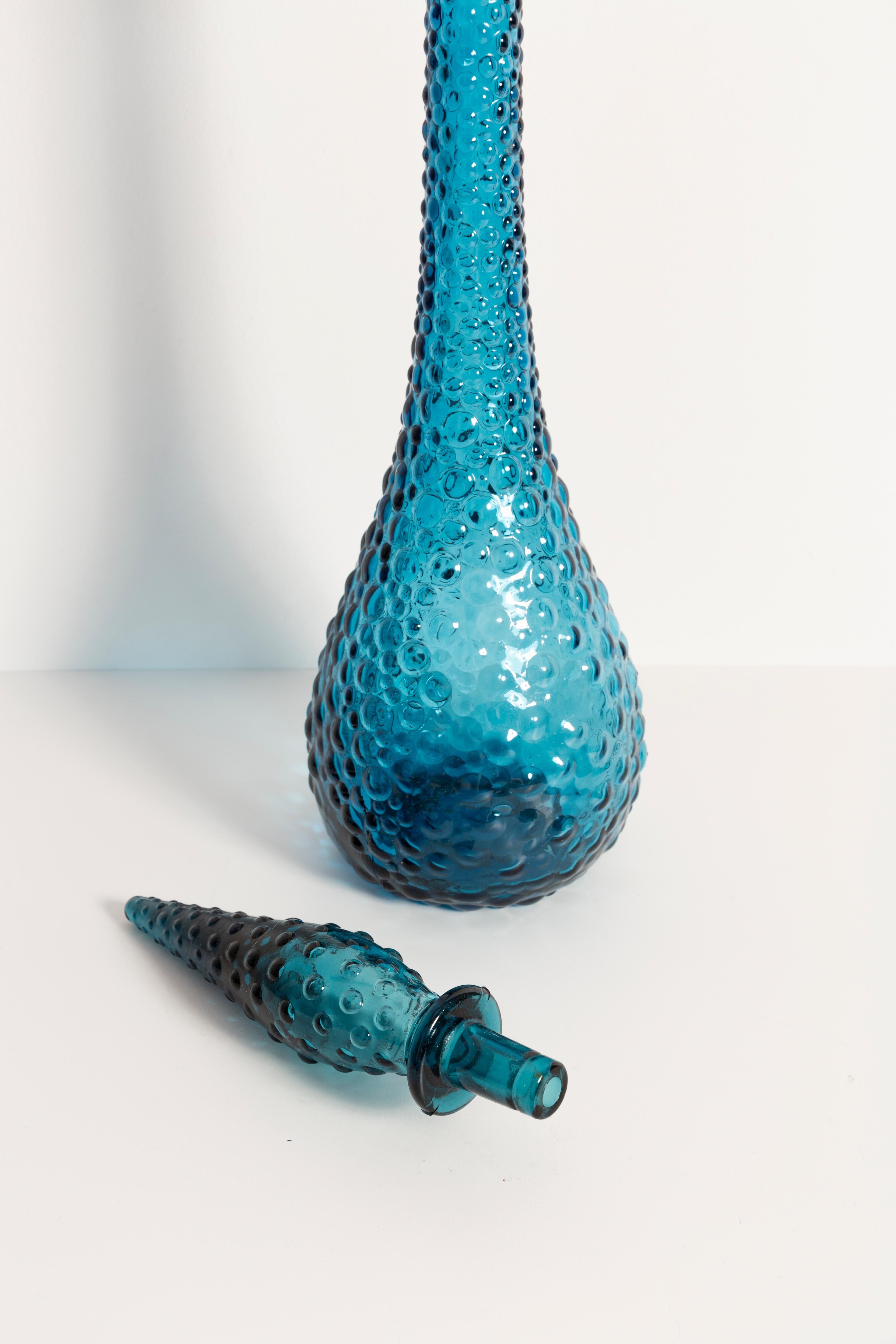 Czech Blue Glass Genie Decanter Bottle with Stopper, 20th Century, Italy, 1960s