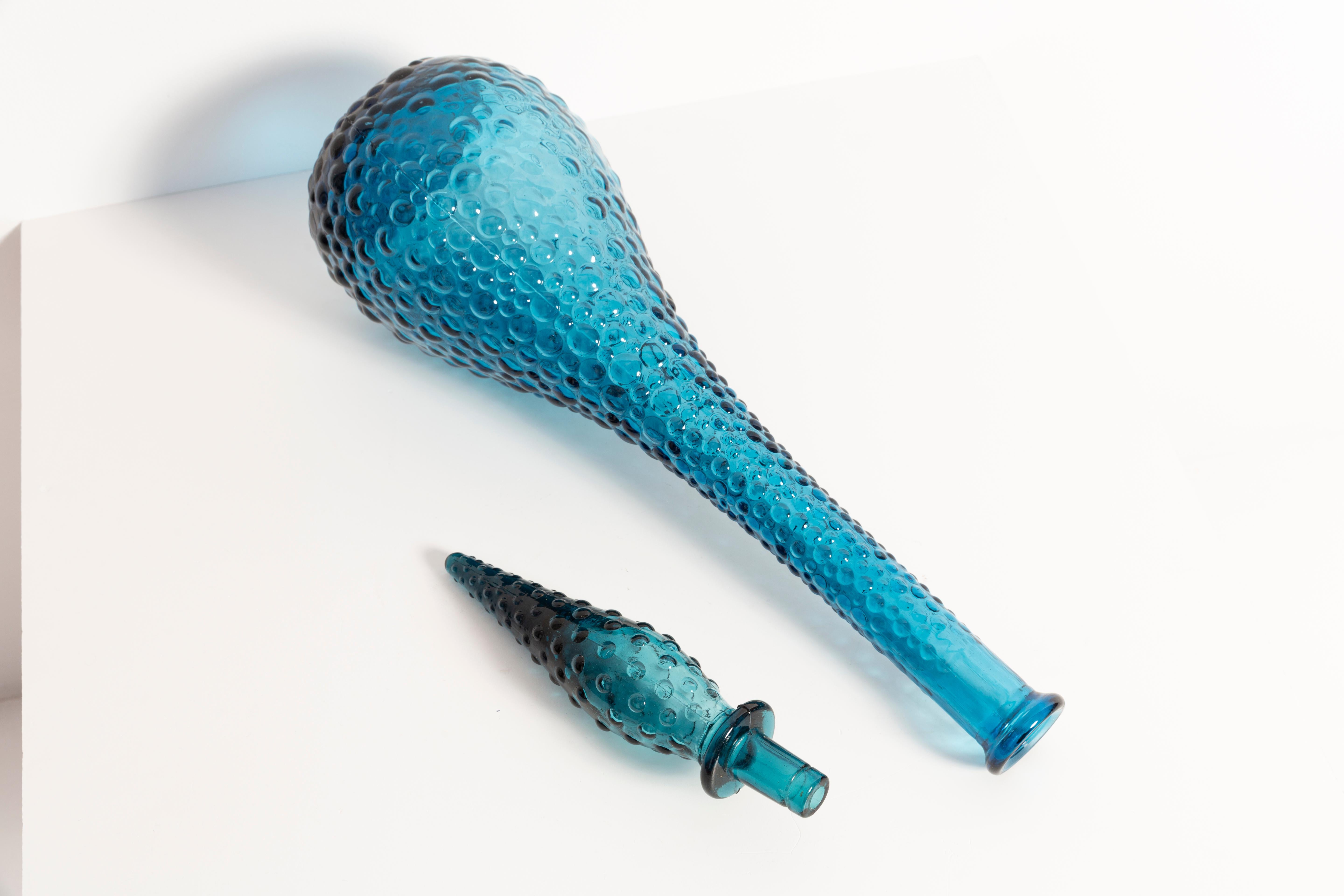 Blue Glass Genie Decanter Bottle with Stopper, 20th Century, Italy, 1960s 1