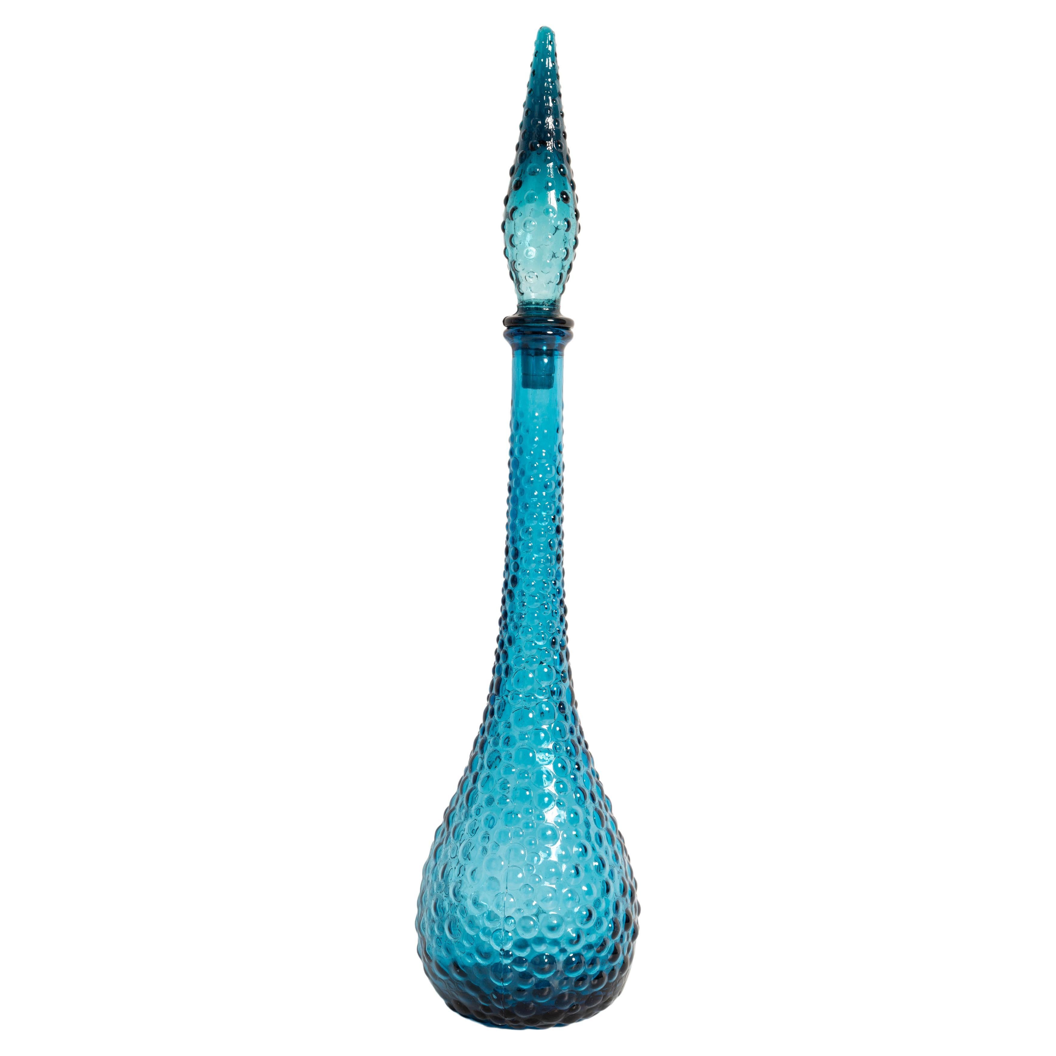 Blue Glass Genie Decanter Bottle with Stopper, 20th Century, Italy, 1960s