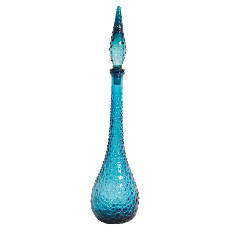 Blue Glass Genie Decanter Bottle with Stopper, 20th Century, Italy