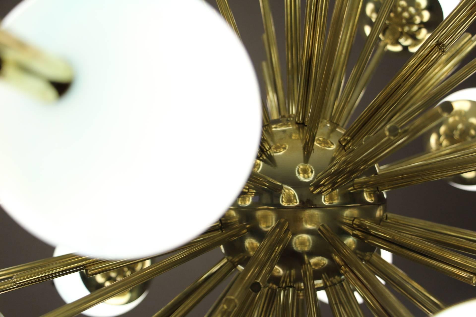 Blue Glass Globes and Brass Sputnik Chandelier 9