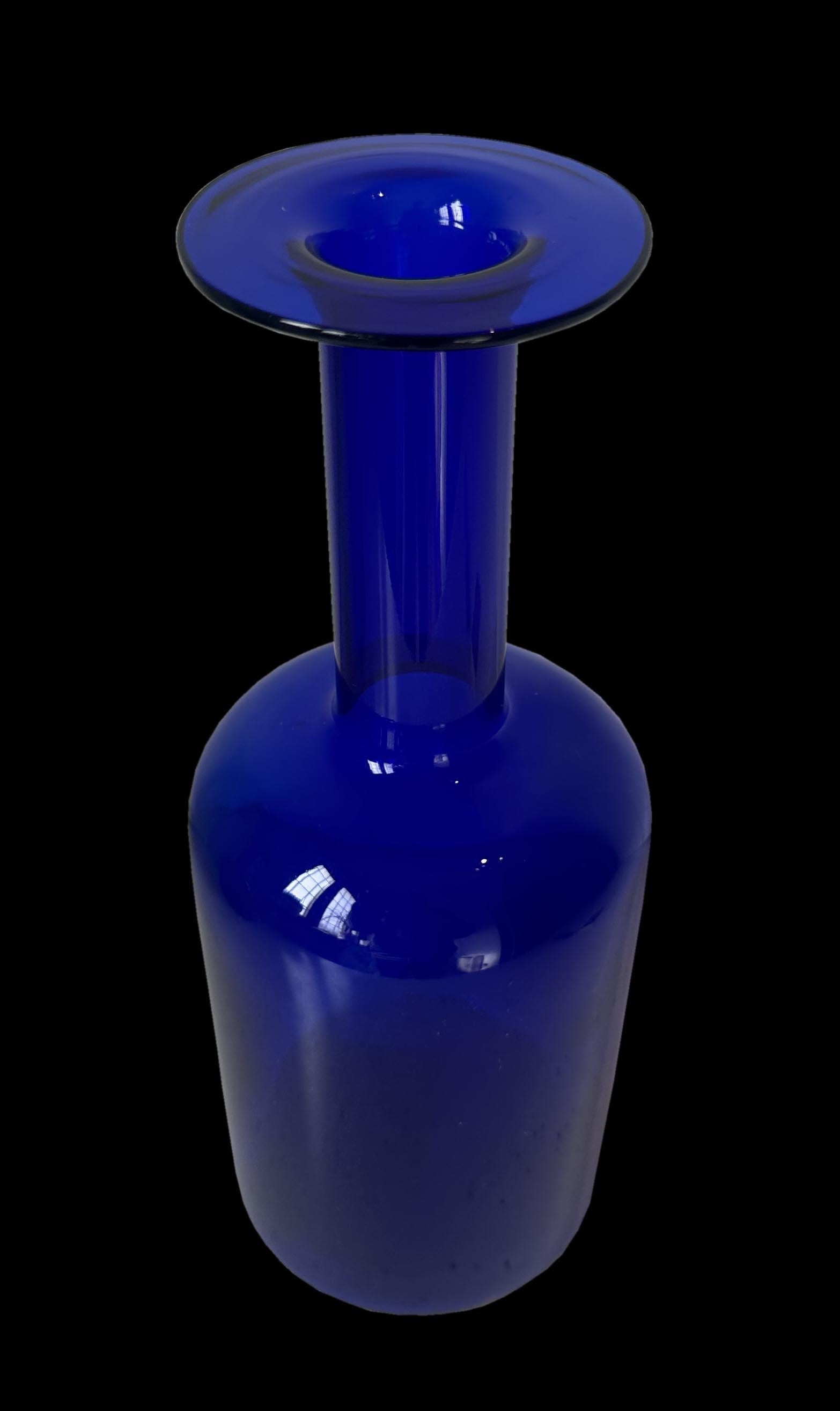 Danish Blue Glass Gulvase by Otto Braueer for Holmegaard
