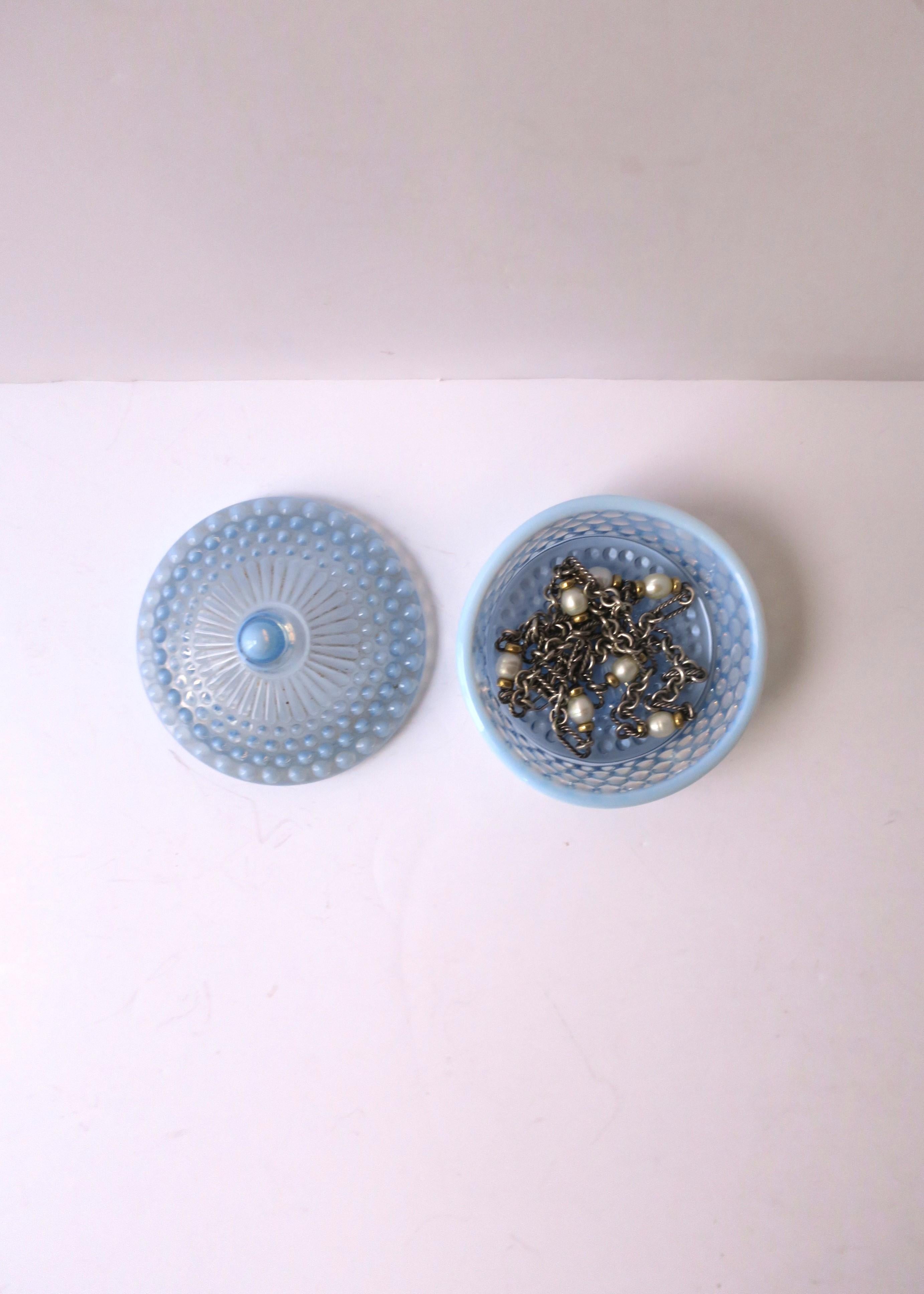 20th Century Blue Glass Hobnail Box For Sale