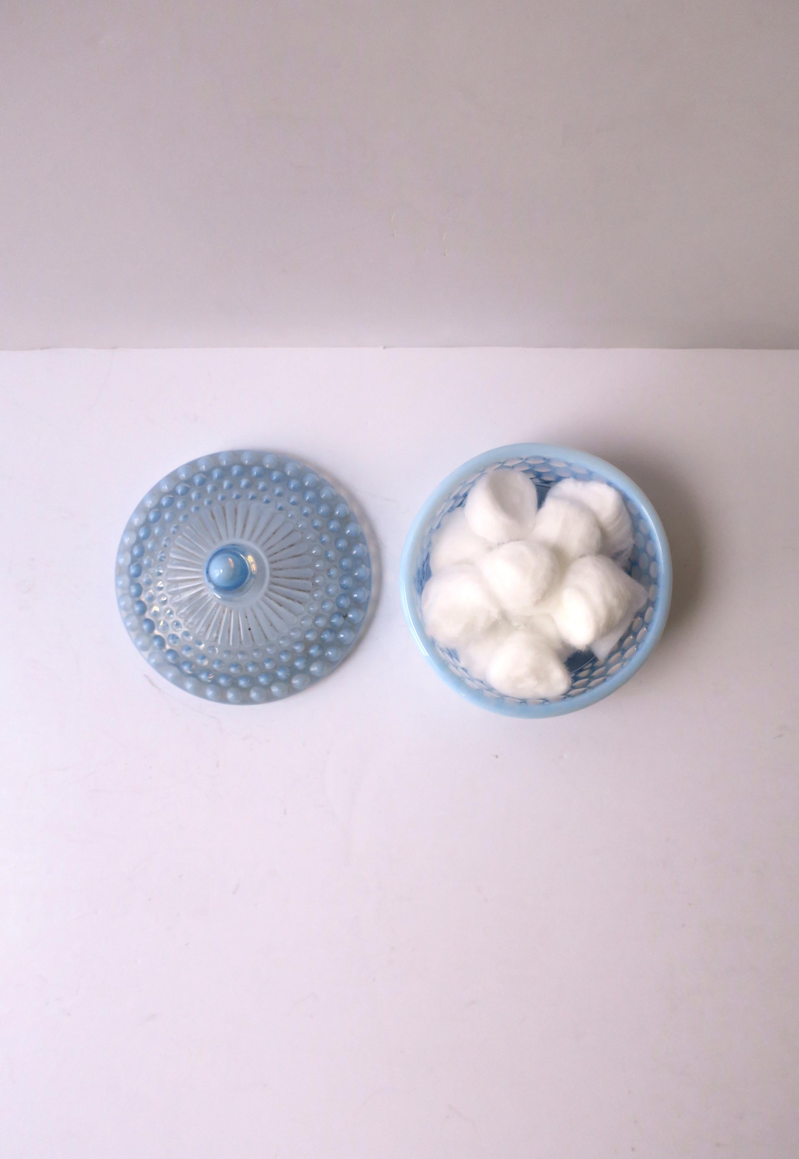 Blue Glass Hobnail Jewelry Vanity Box For Sale 2
