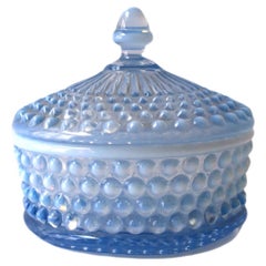 Vintage Blue Glass Hobnail Box