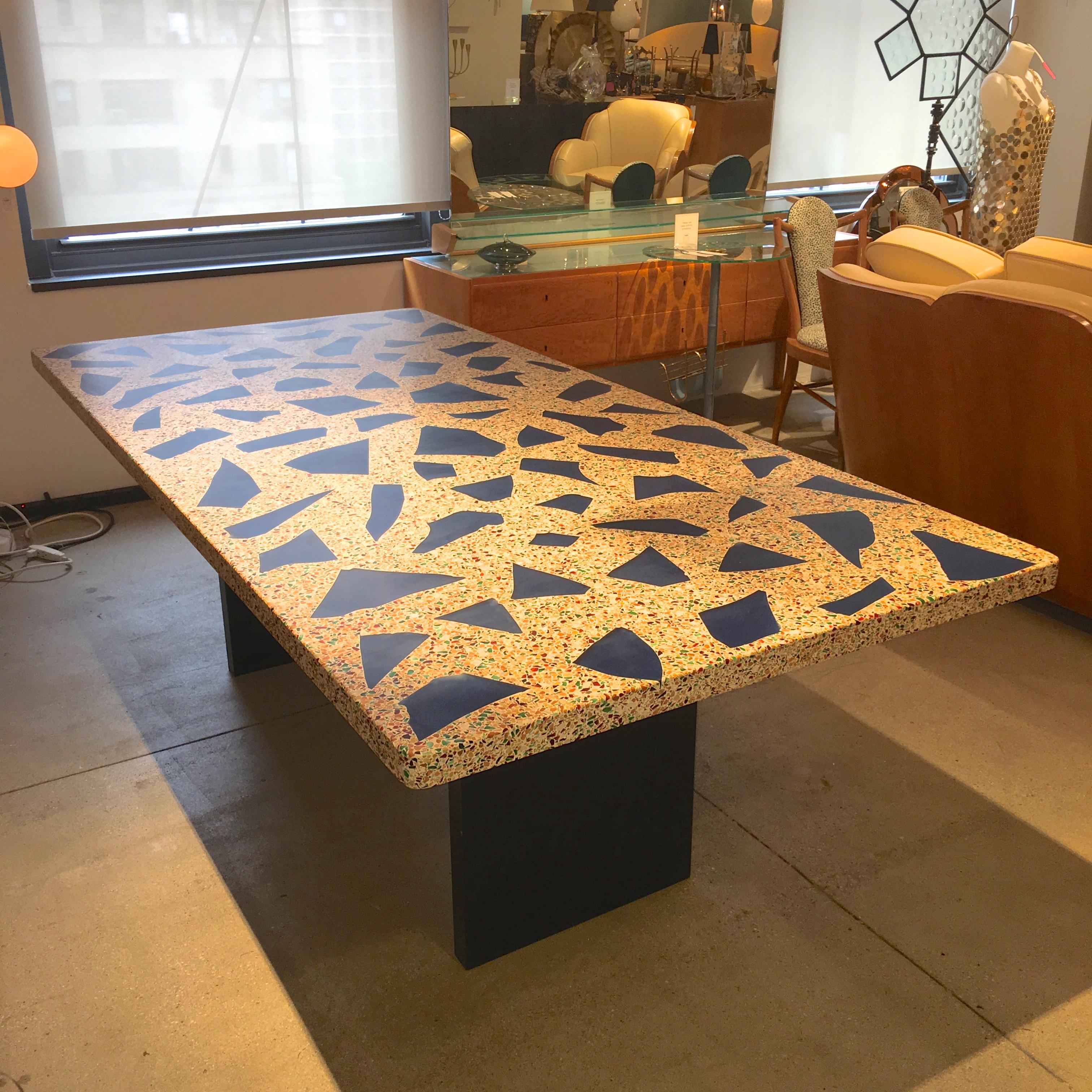 Blue Glass Inset Terrazzo Top Dining Table 4
