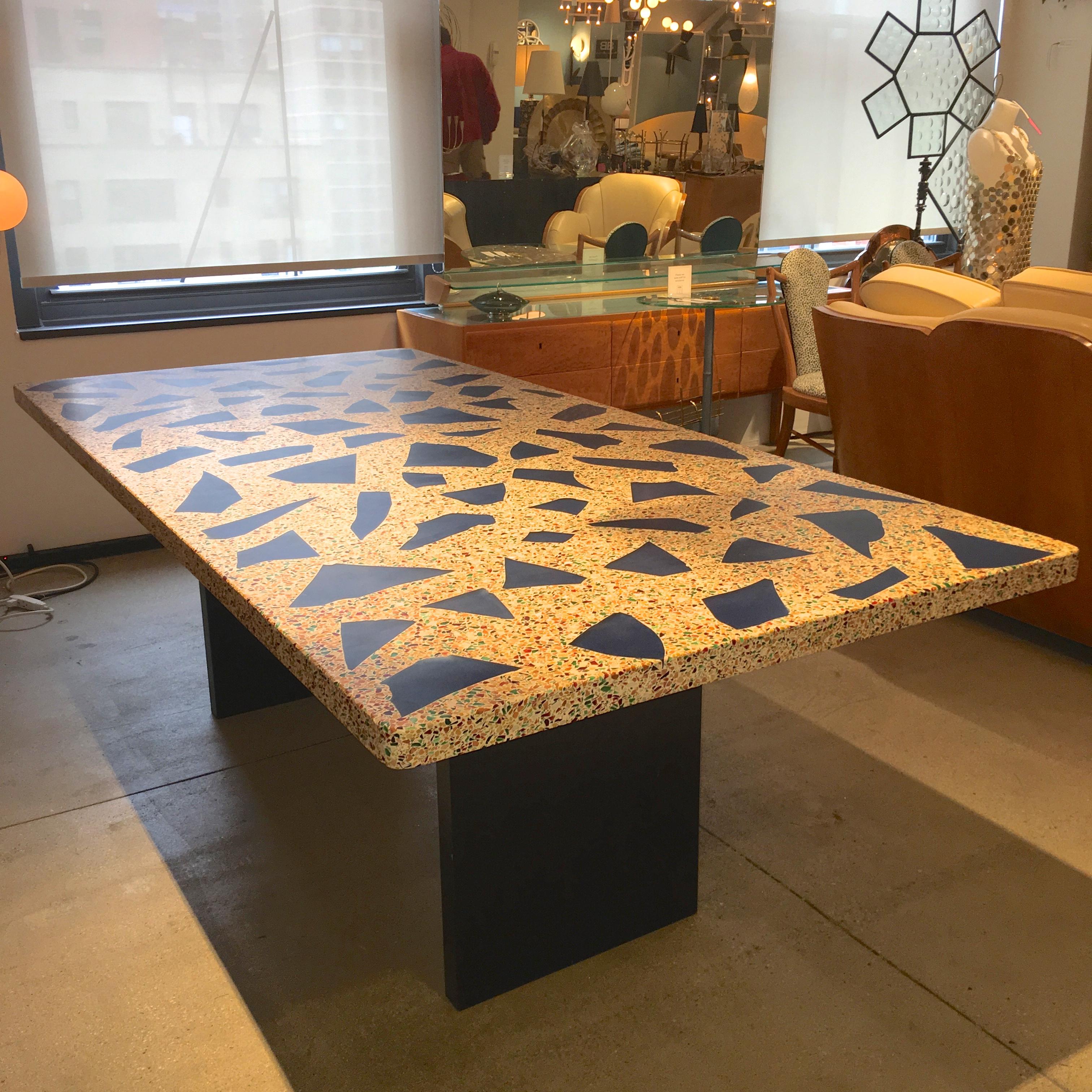 Blue Glass Inset Terrazzo Top Dining Table 5