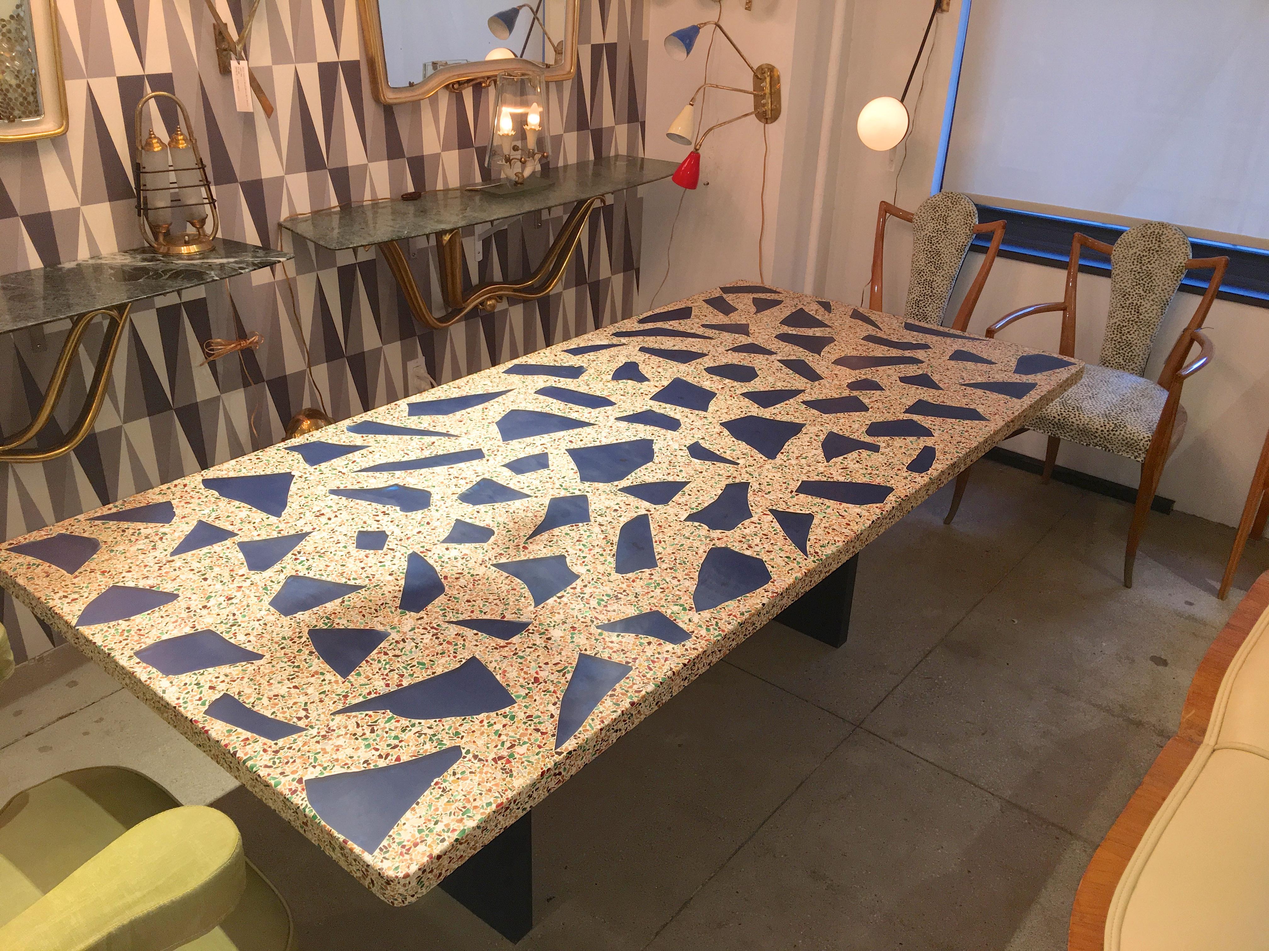 Blue Glass Inset Terrazzo Top Dining Table 7