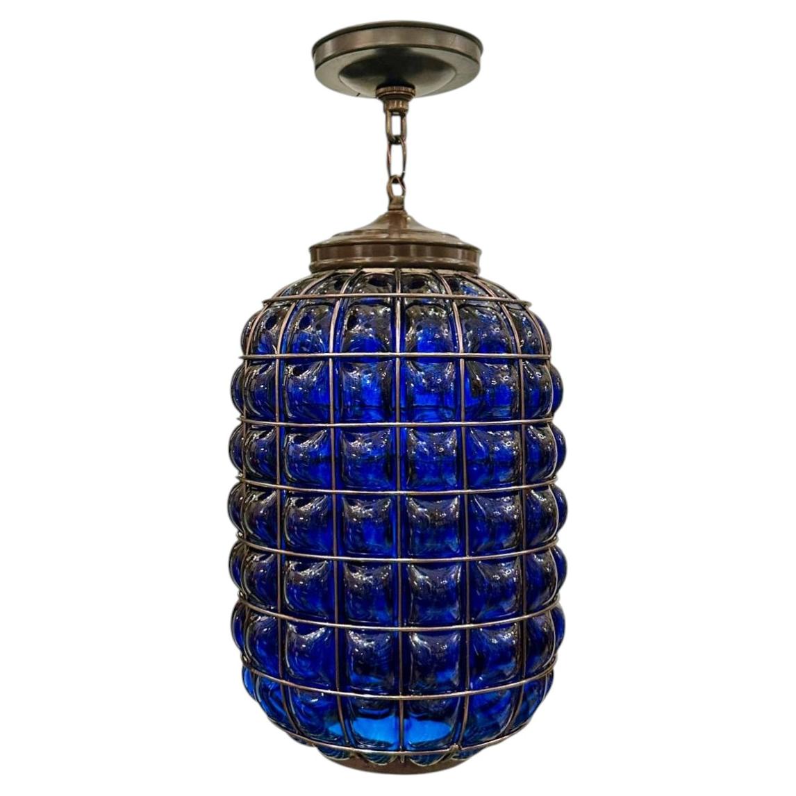 Blue Glass Lantern For Sale