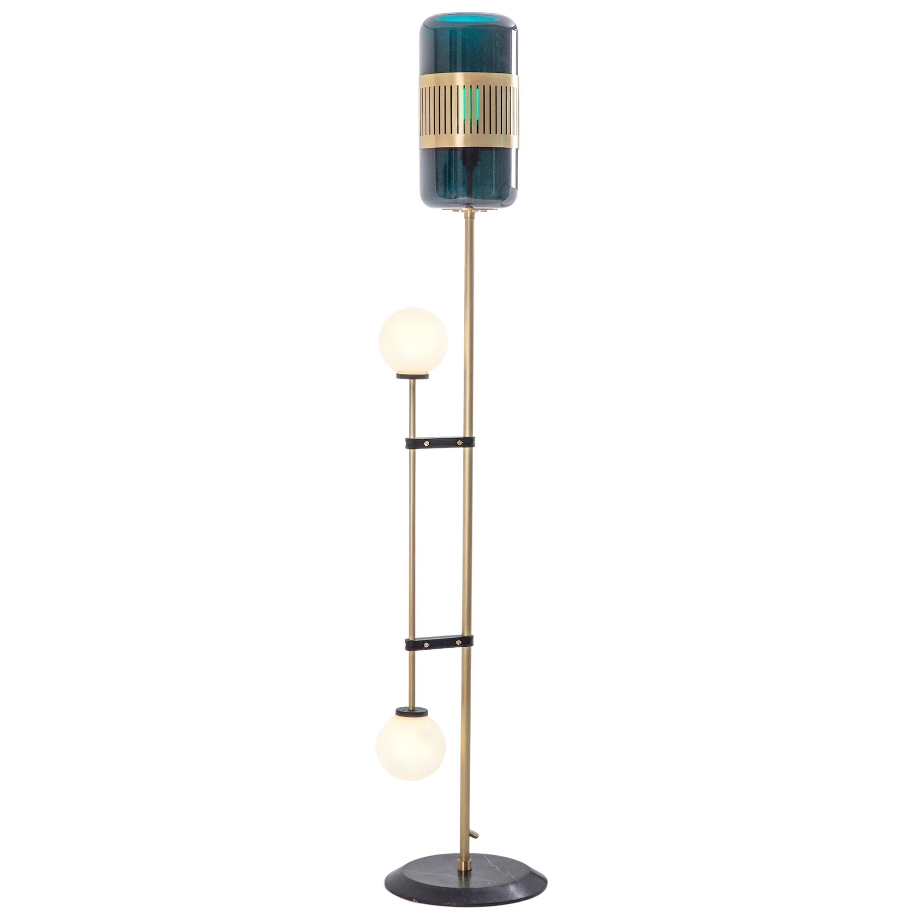 Lampadaire en verre bleu lézard de Bert Frank