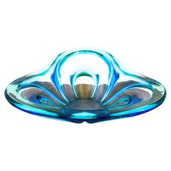 Blue Glass Midcentury Platter, 1960s