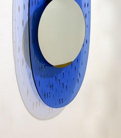 Espejo de cristal azul de Ettore Sottsass para Santambrogio & De Berti, Italia, años 50