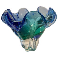 Schale oder Vase aus blauem Glas Murano