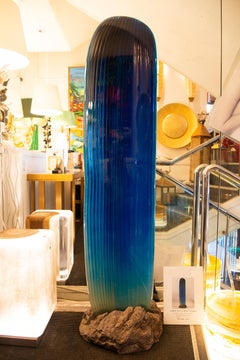 Blue Glass on Volcanic rock Sculpture