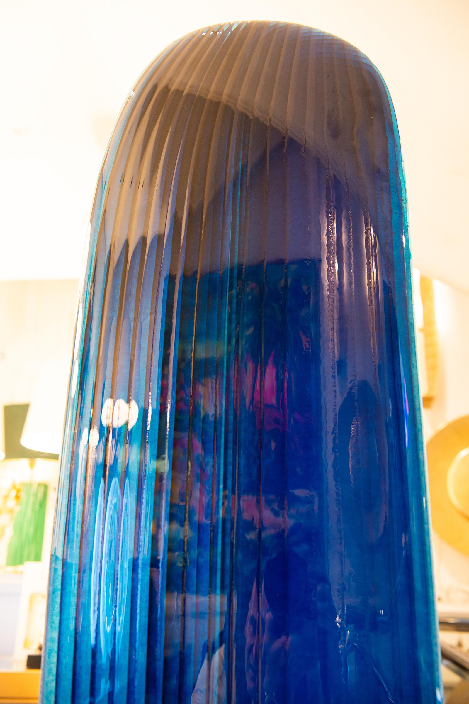 Stone Blue Glass on Volcanic rock Sculpture For Sale