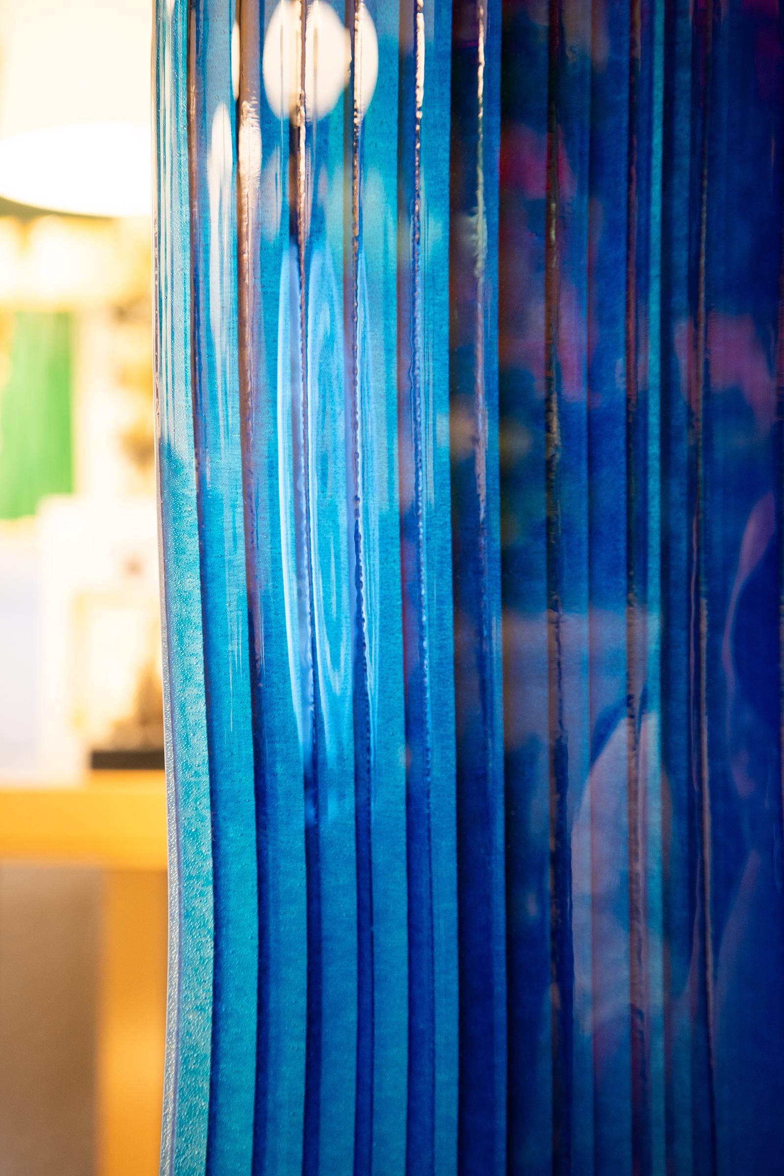 Blue Glass on Volcanic rock Sculpture For Sale 1