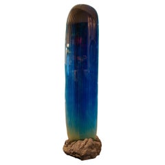 Blue Glass on Volcanic rock Sculpture
