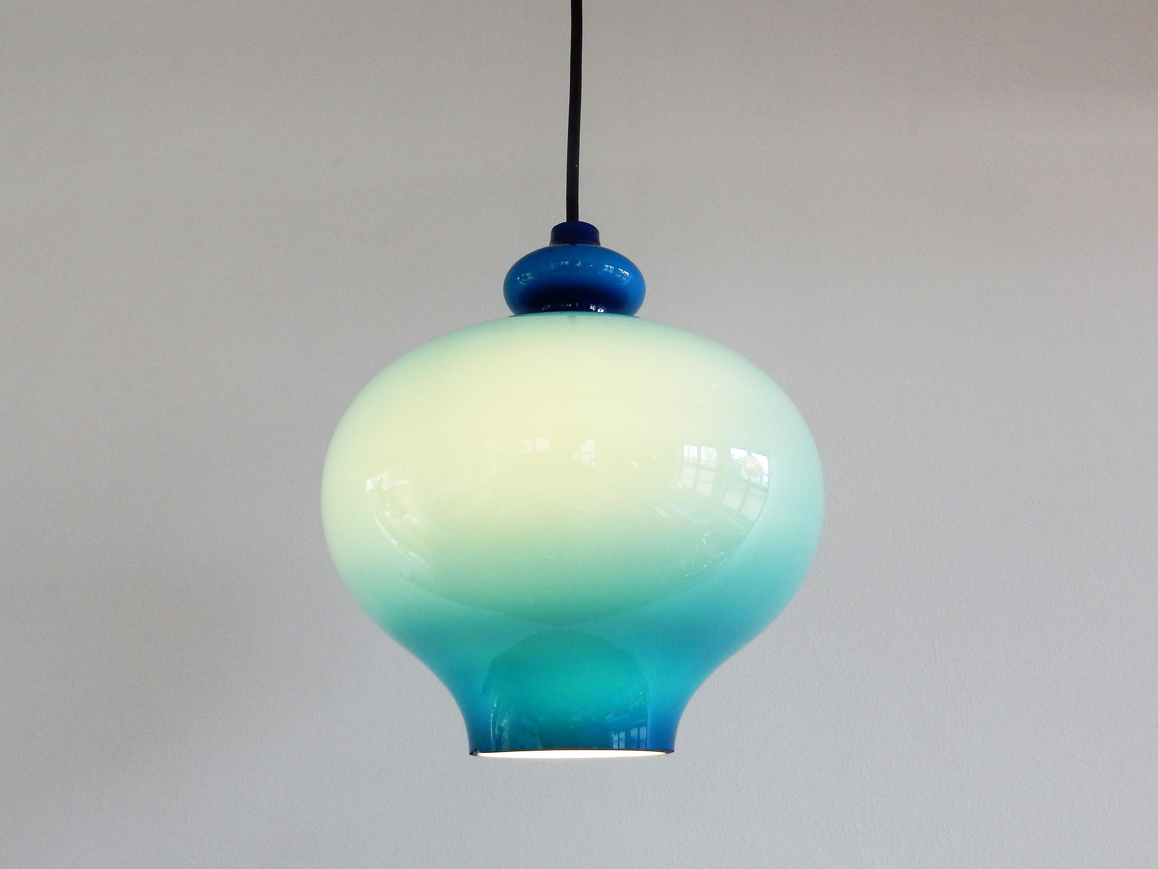 Mid-Century Modern Blue Glass Pendant Lamp by Hans Agne Jakobsson for Svera, Sweden, 1960's