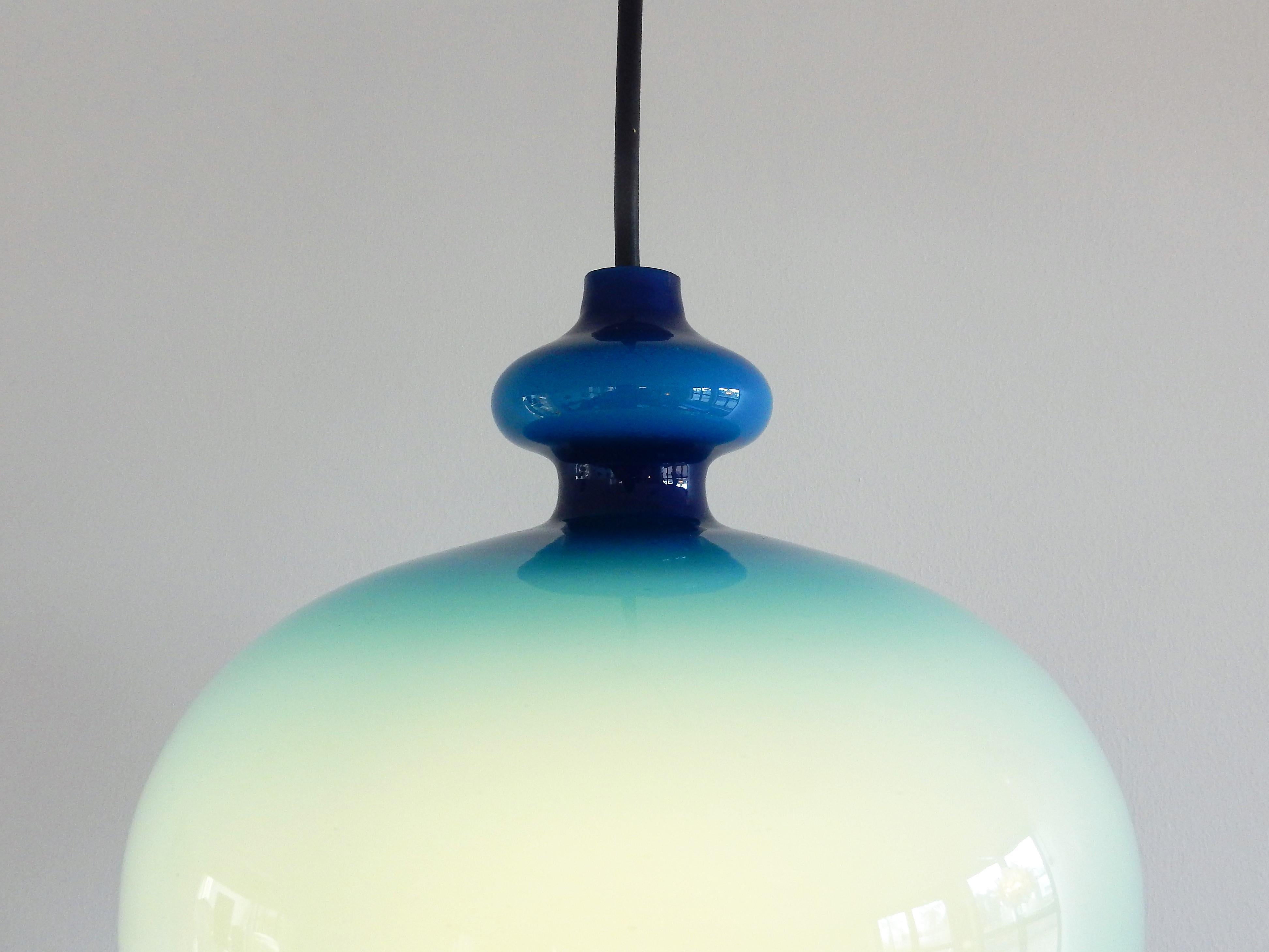 Swedish Blue Glass Pendant Lamp by Hans Agne Jakobsson for Svera, Sweden, 1960's