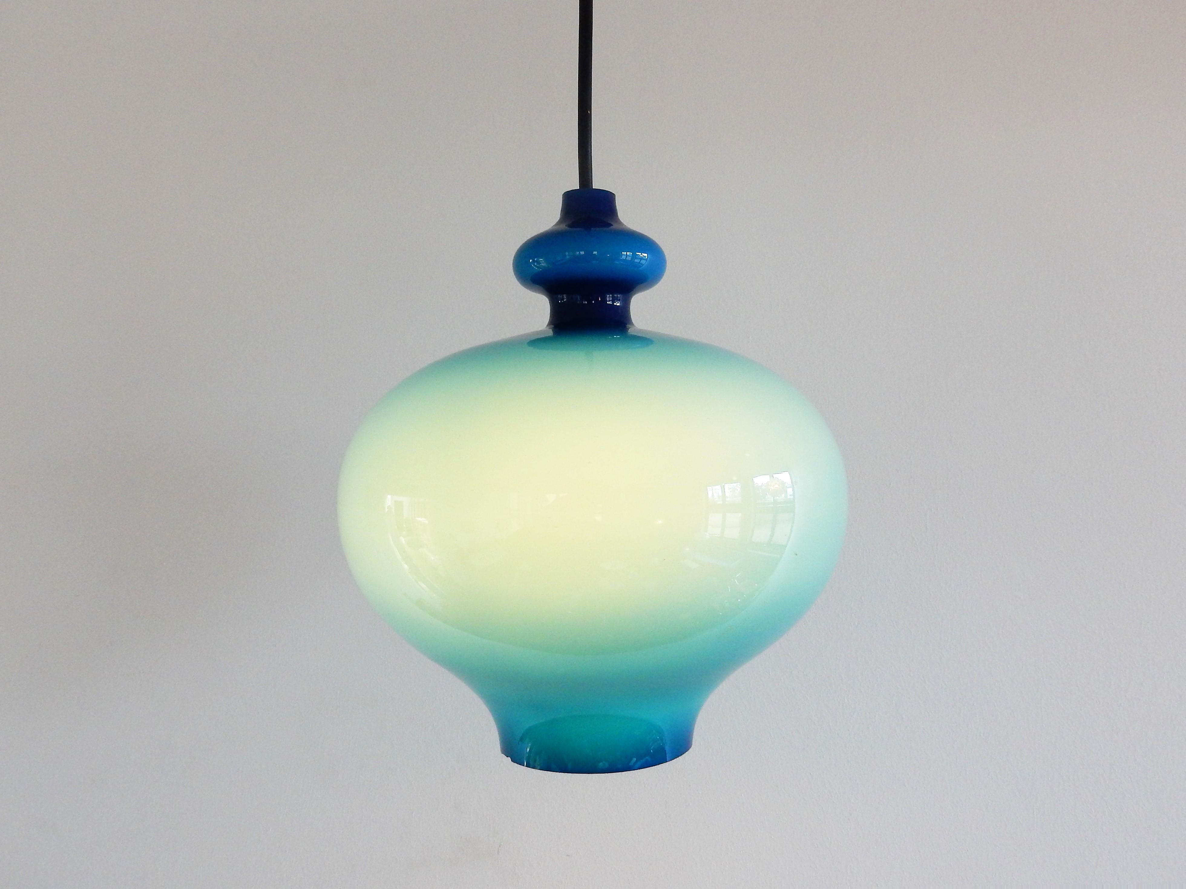 Blue Glass Pendant Lamp by Hans Agne Jakobsson for Svera, Sweden, 1960's In Good Condition In Steenwijk, NL