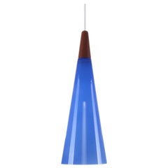 Blue Glass Pendant Light with Teak Top, 1970s