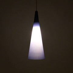 Blue Glass Pendant Light with Teak Top, 1970s, Scandinavian Modern Hanging Lamp