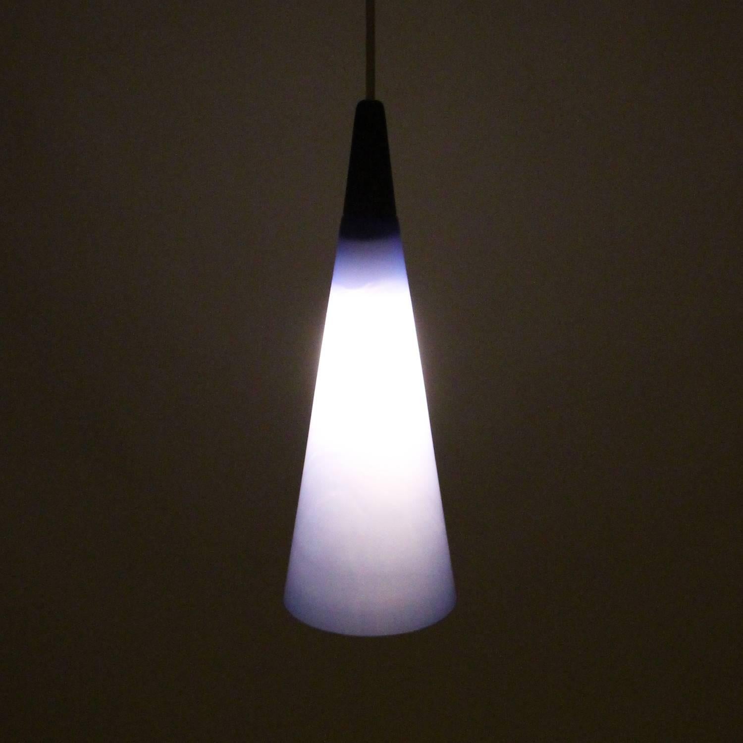 Blue Glass Pendant Light with Teak Top, 1970s, Scandinavian Modern Hanging Lamp For Sale 2