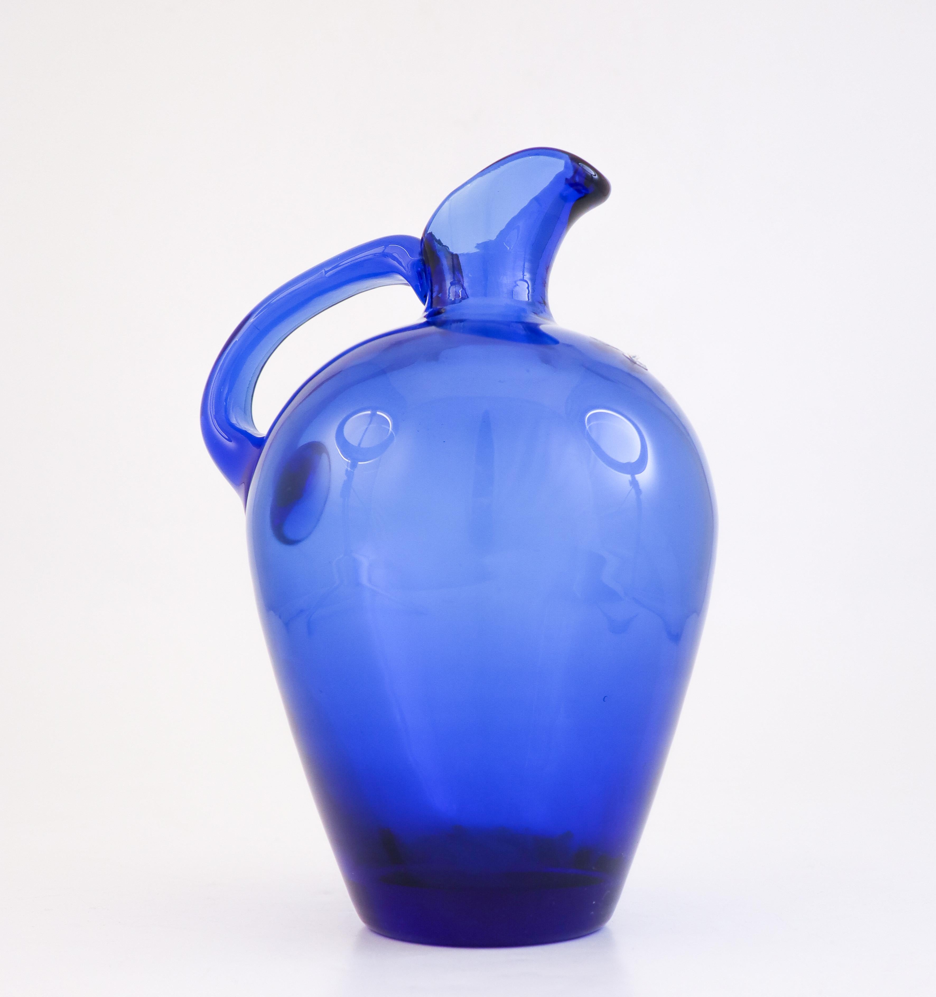 Mid-20th Century Blue Glass Pitcher - Monica Bratt Reijmyre Glassworks - Swedish Glass For Sale