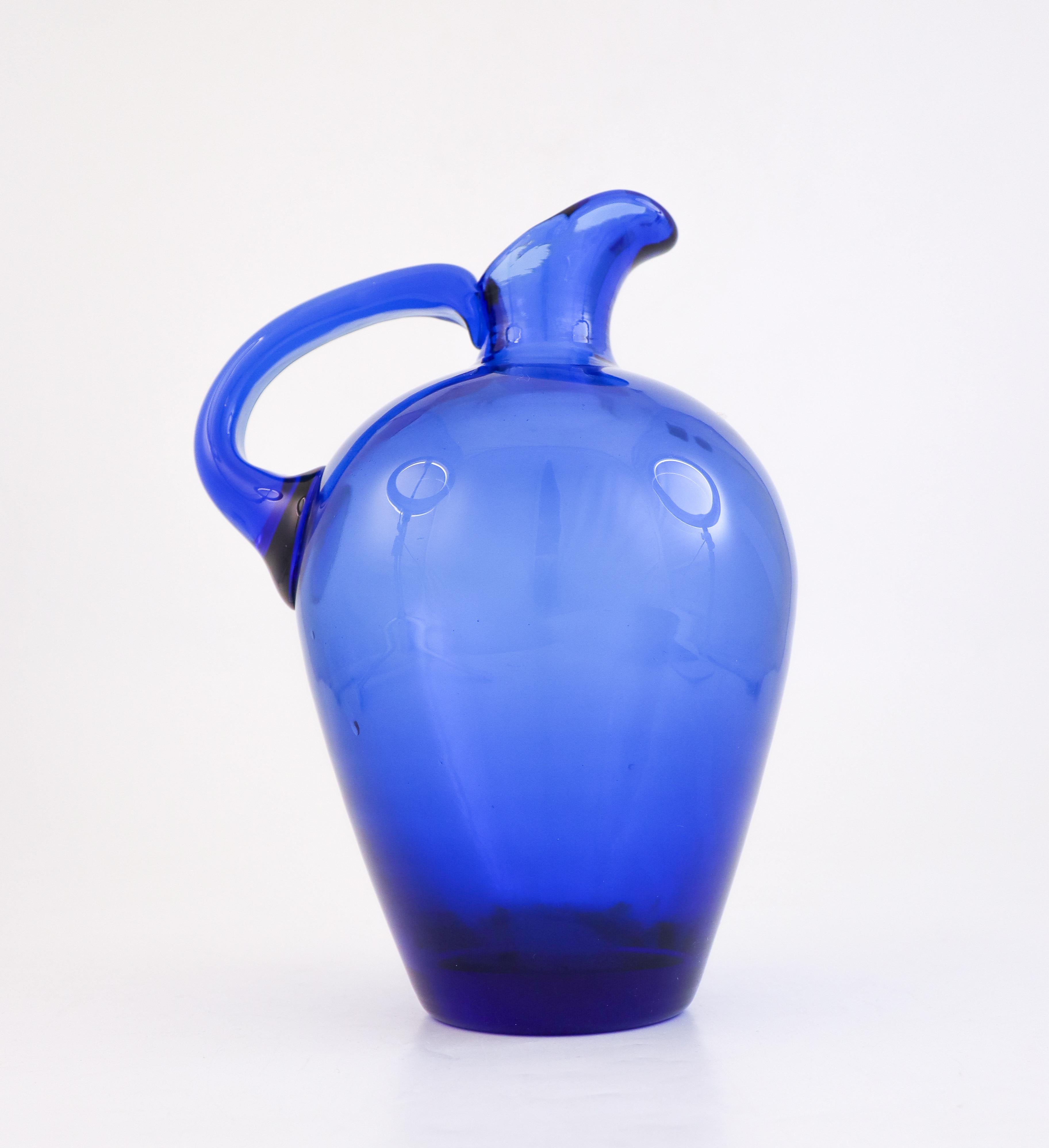 Blue Glass Pitcher - Monica Bratt Reijmyre Glassworks - Swedish Glass For Sale 1