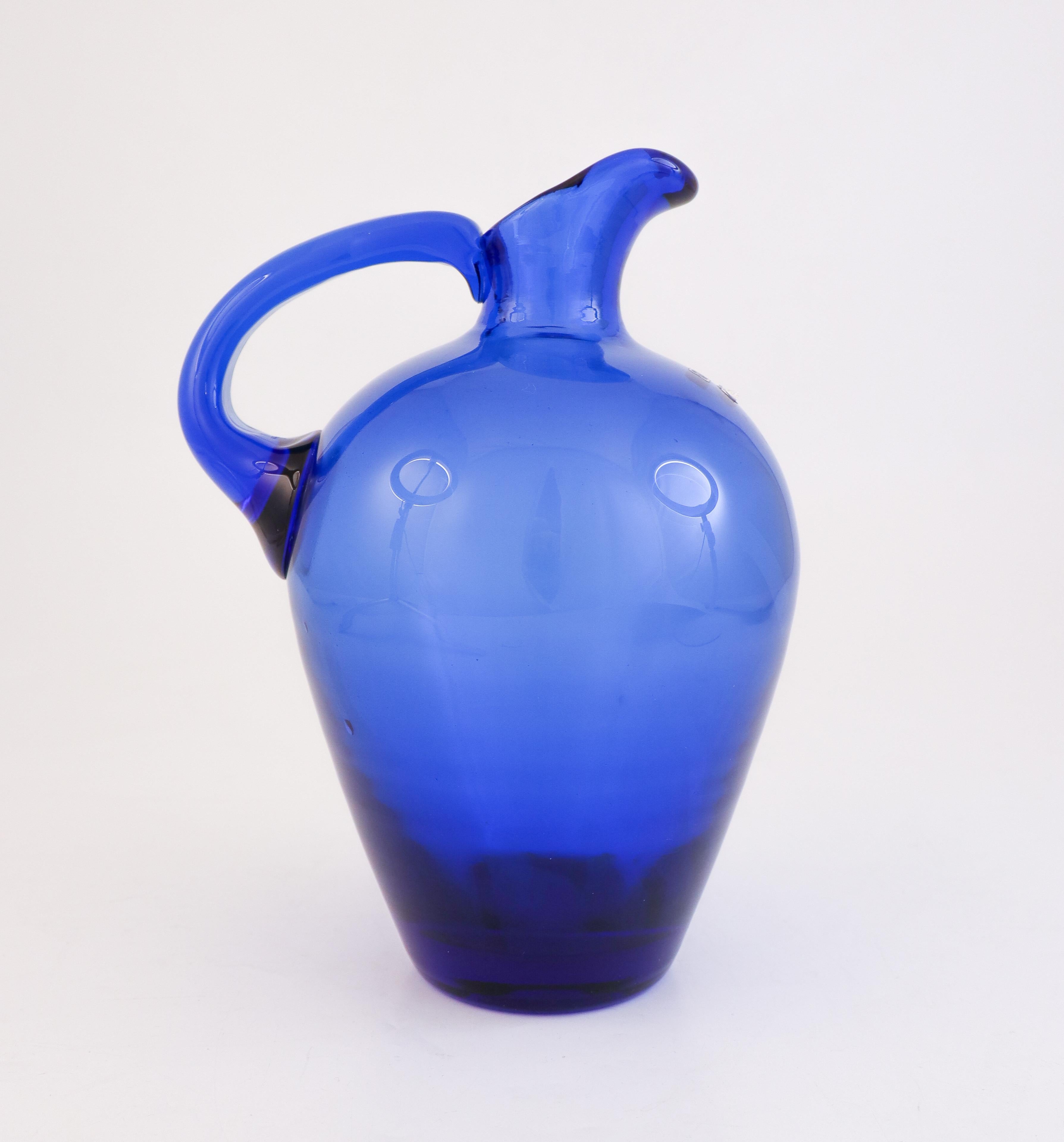 Blue Glass Pitcher - Monica Bratt Reijmyre Glassworks - Swedish Glass For Sale 2