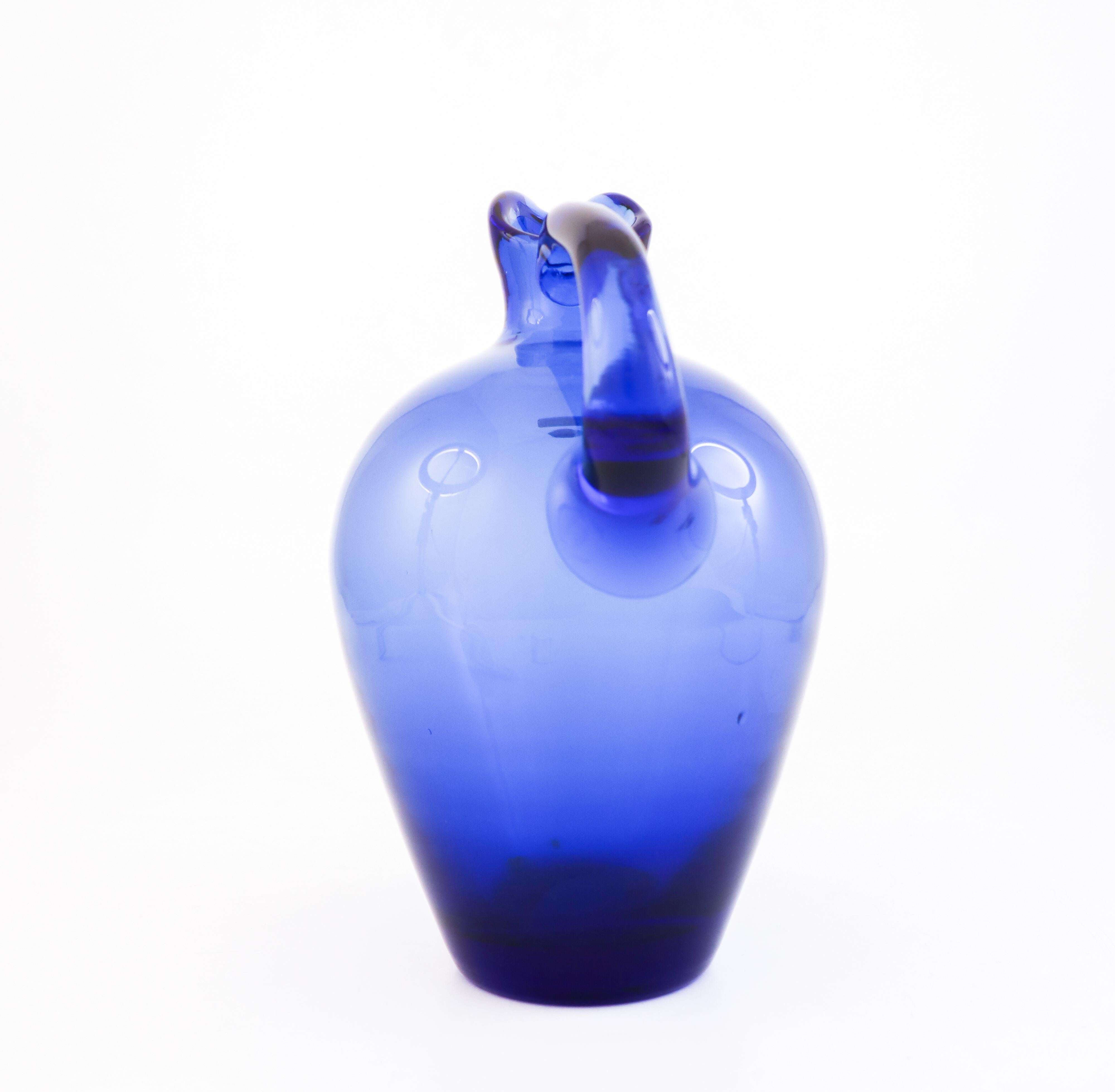 Blue Glass Pitcher - Monica Bratt Reijmyre Glassworks - Swedish Glass For Sale 4