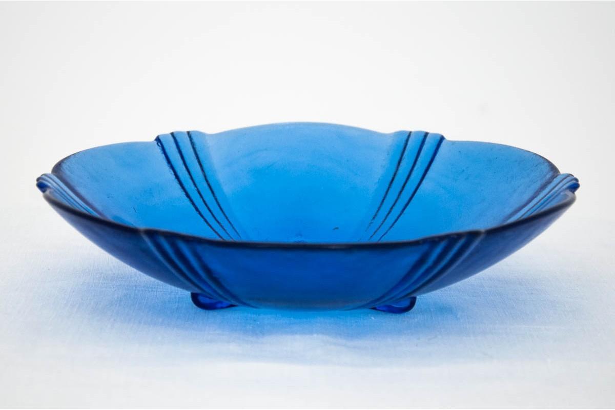 Mid-Century Modern Blue Glass Platter, Poland, 1970s For Sale