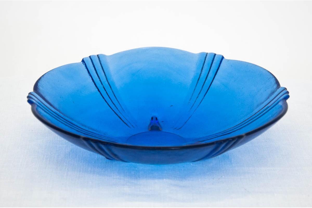 Polish Blue Glass Platter, Poland, 1970s For Sale