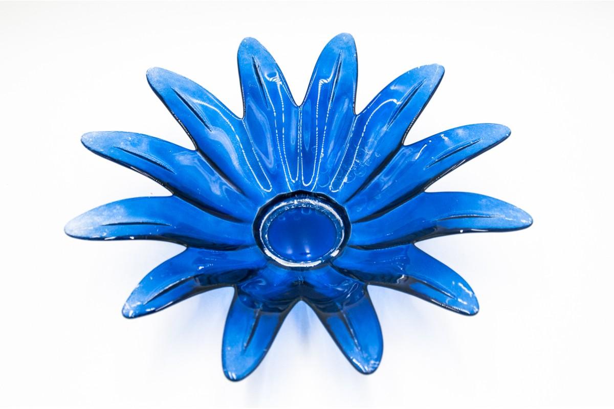 Polish Blue Glass Platter, Poland, 1970s For Sale