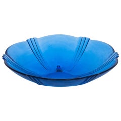Vintage Blue Glass Platter, Poland, 1970s