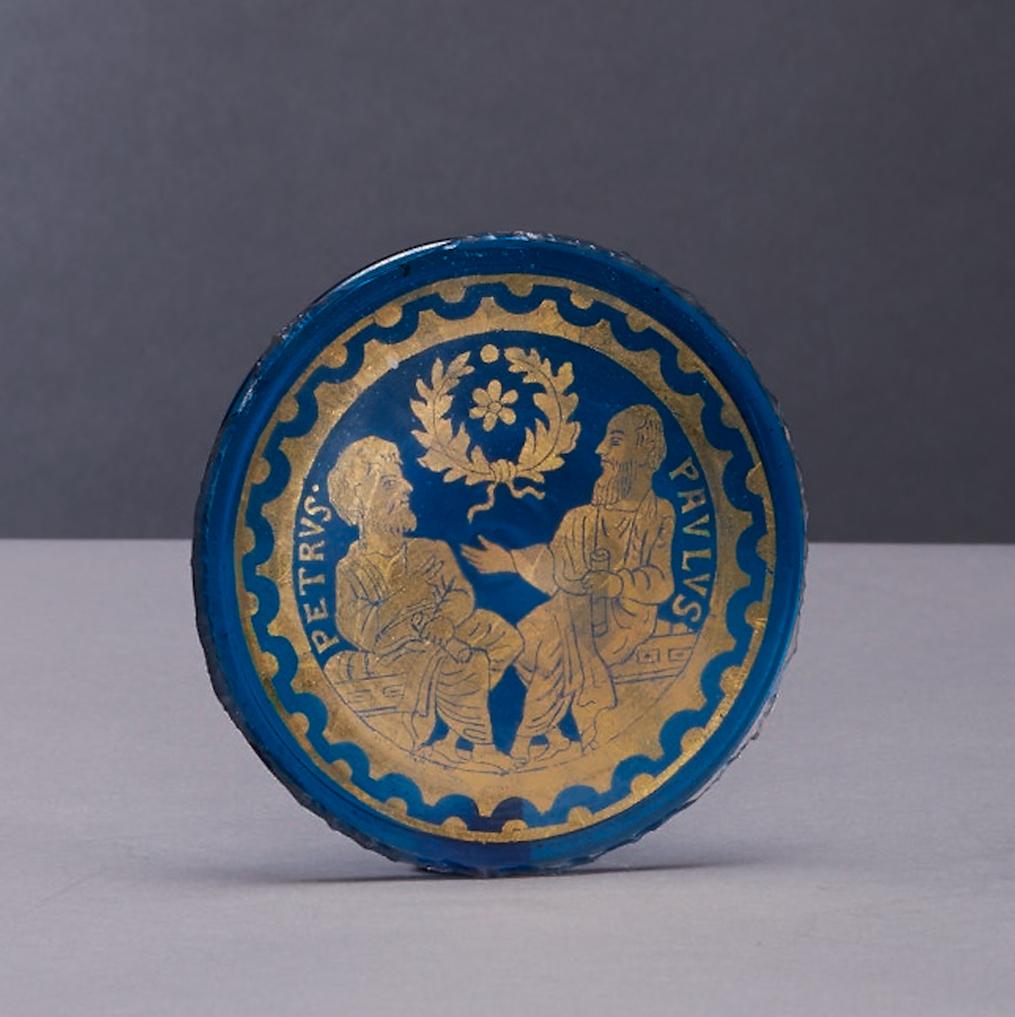 Art Glass Blue Glass Romanesque Revival Medallion Late 19th Century Venetian  For Sale