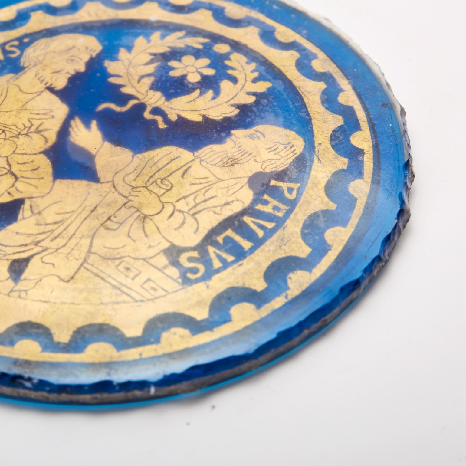 Blue Glass Romanesque Revival Medallion Late 19th Century Venetian  For Sale 1