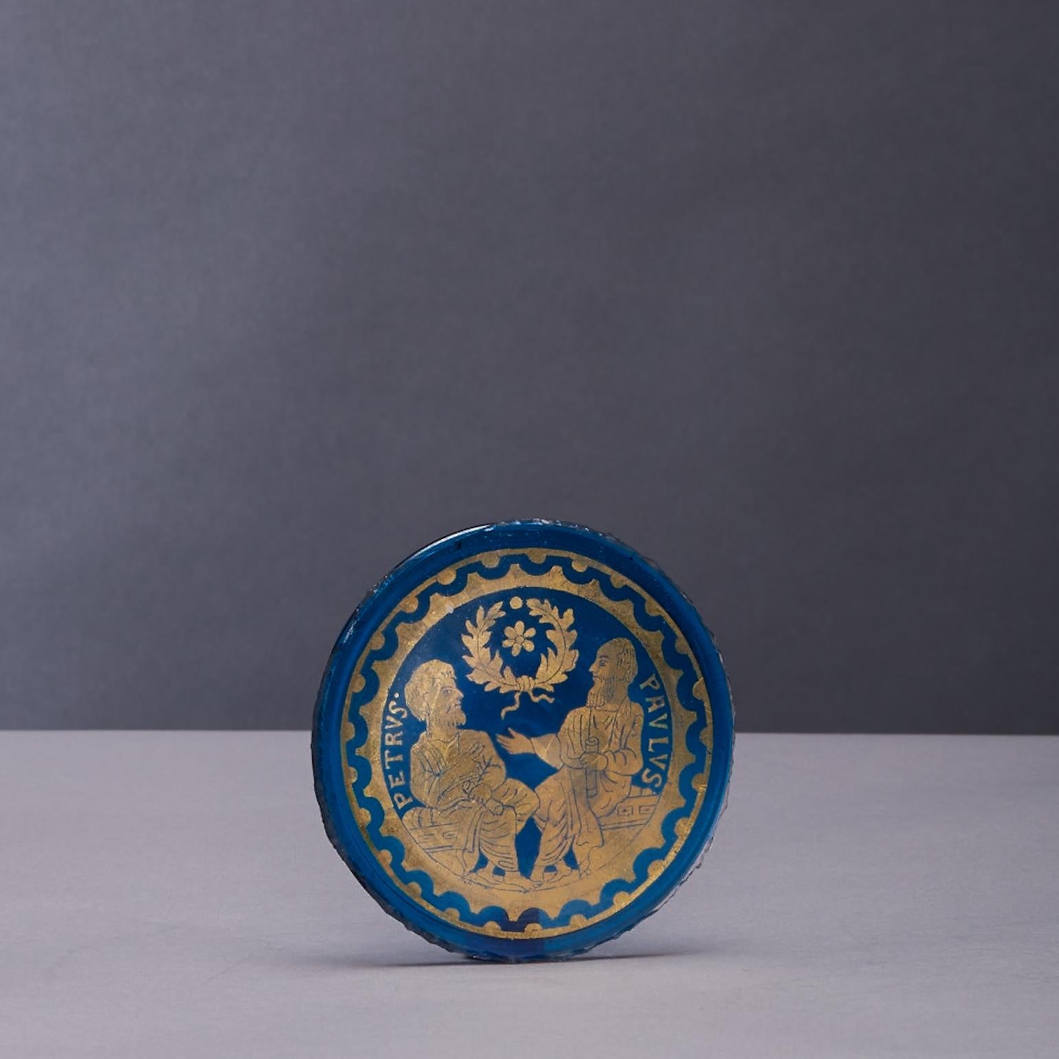 Blaues Glas, römisches Revival, venezianisches Medaillon, spätes 19. Jahrhundert  im Angebot 1