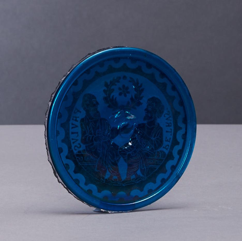 Blue Glass Romanesque Revival Medallion Late 19th Century Venetian  For Sale 4