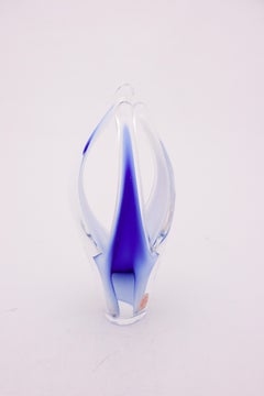 Blaue Glasskulptur / Vase, Flygsfors Coquille Paul Kedelv, Moderne der Mitte des Jahrhunderts